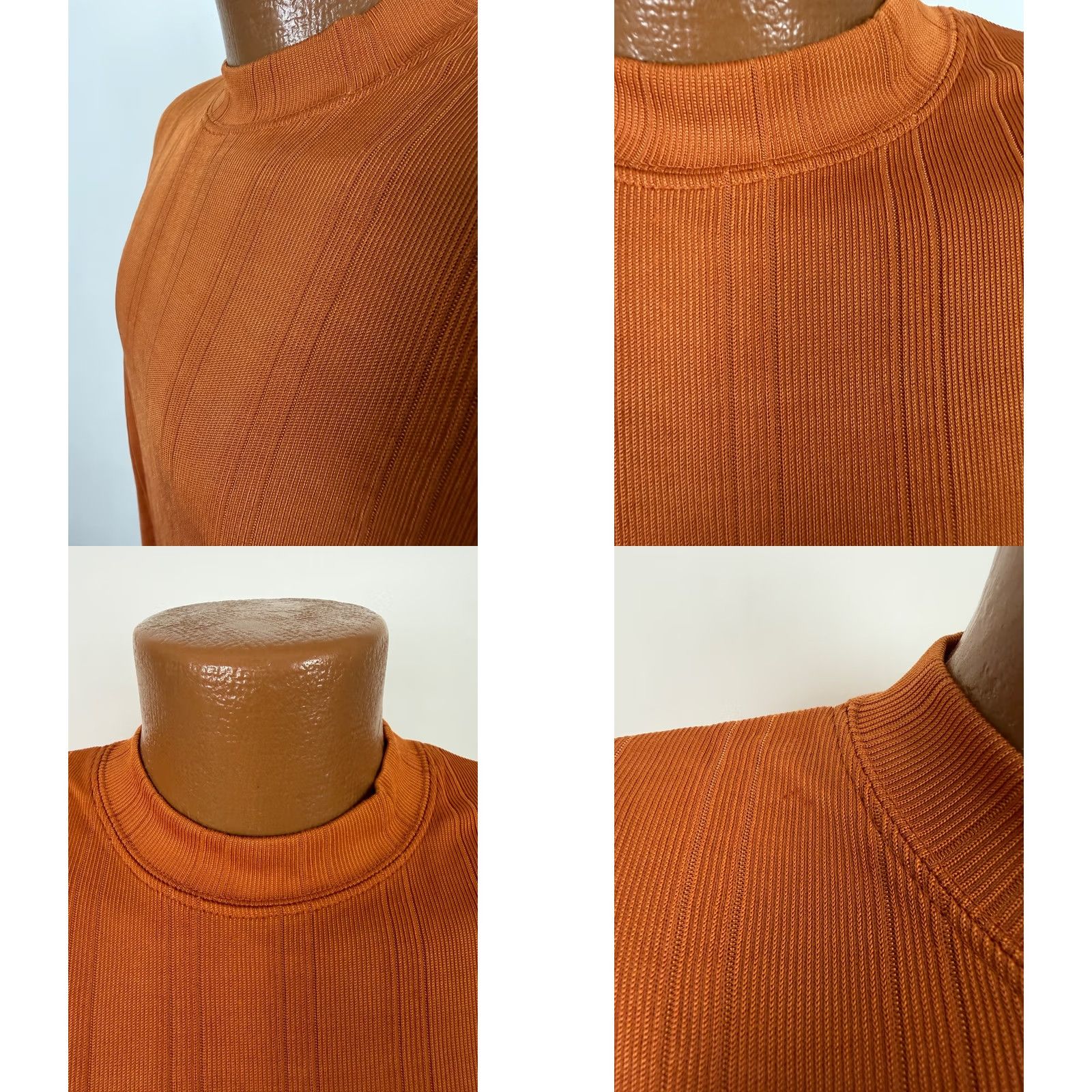 Vintage Vintage 90s Y2K Ribbed Shirt Men Large Silky Stretchy Polyester Burnt Orange Size US L / EU 52-54 / 3 - 9 Thumbnail
