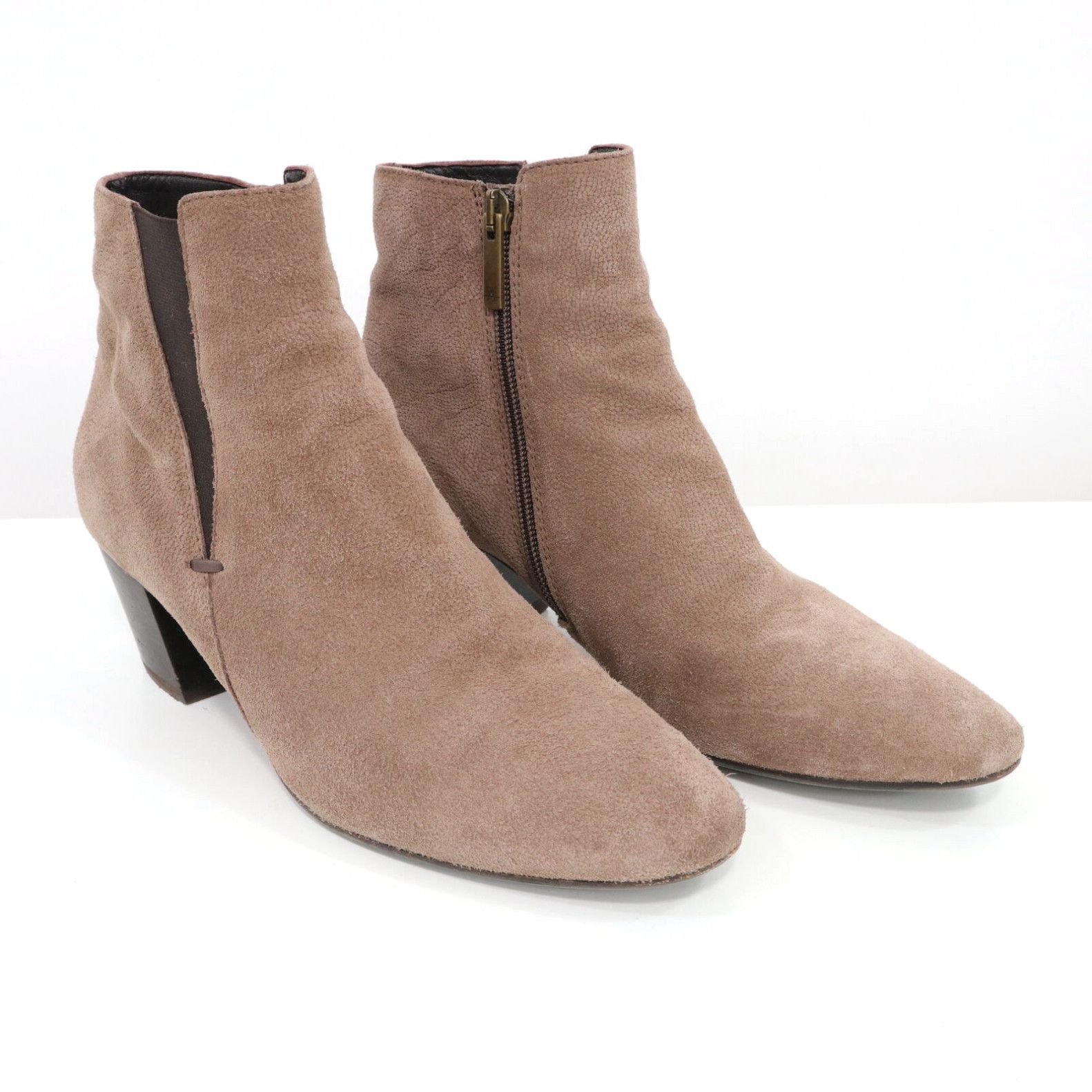 image of Aquatalia Ankle Boots Booties Womens 9 39.5 Suede Leather Taupe Brown in White