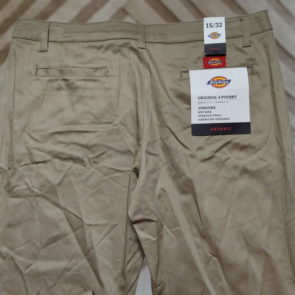 Dickies Dickies Women Junior Size 15 Skinny Mid Rise Stretch Khaki Pants NEW Size 36" / US 14 / IT 50 - 1 Thumbnail