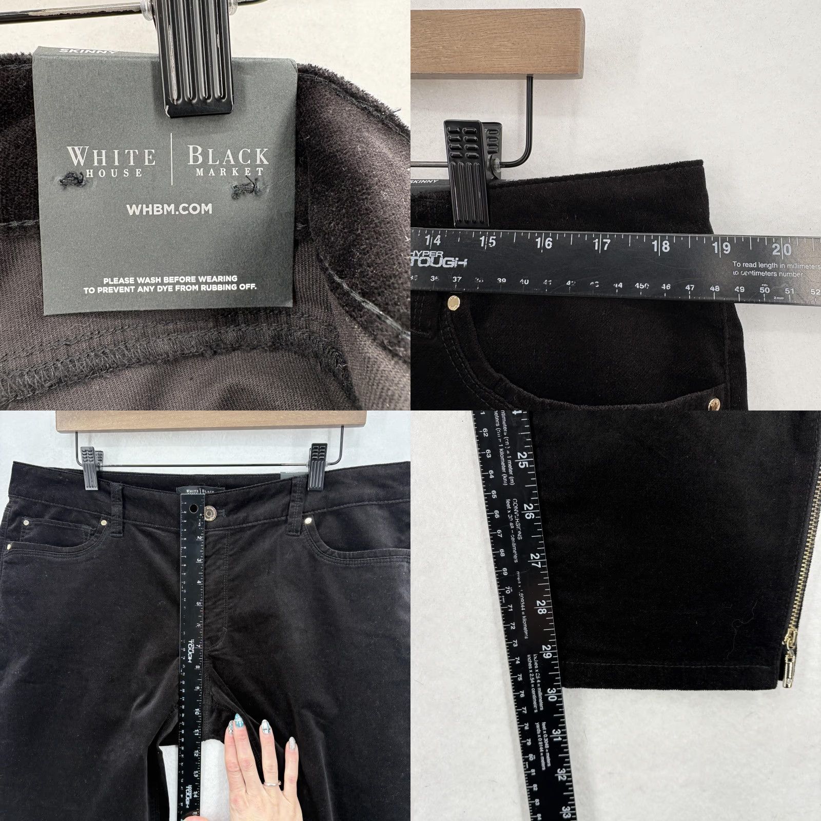 White House Black Market White House Black Market Skinny Pants Womens 14R Black Stretch Ankle Velvet Pants Women's 14R Black Velvet Ankle Zip Pockets Stretch Slim 30in Inseam Size 36" / US 14 / IT 50 - 8 Thumbnail
