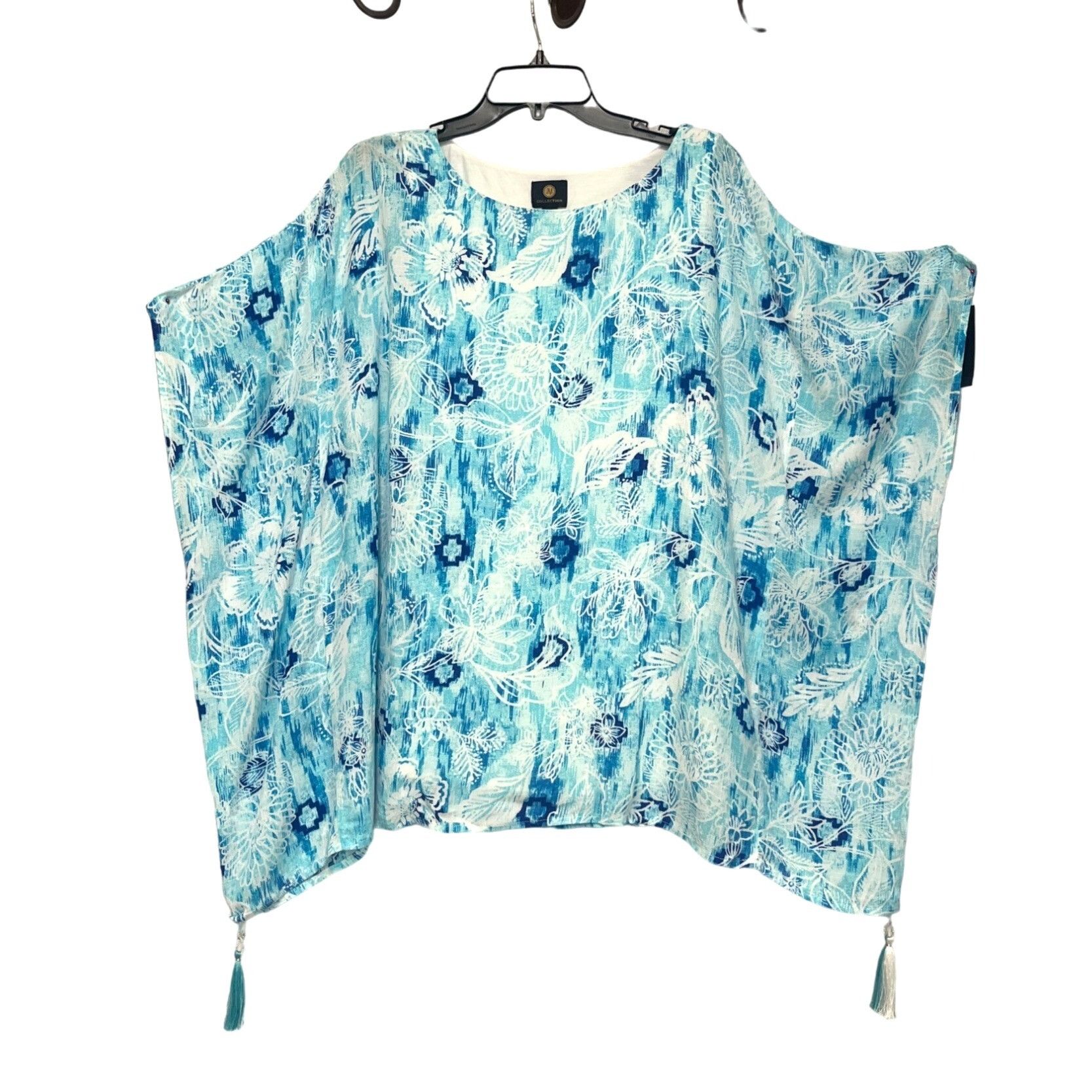 JM Collection JM Collection Plus Size Printed Gauze Poncho Top, Seafoam Bl Size ONE SIZE - 2 Thumbnail