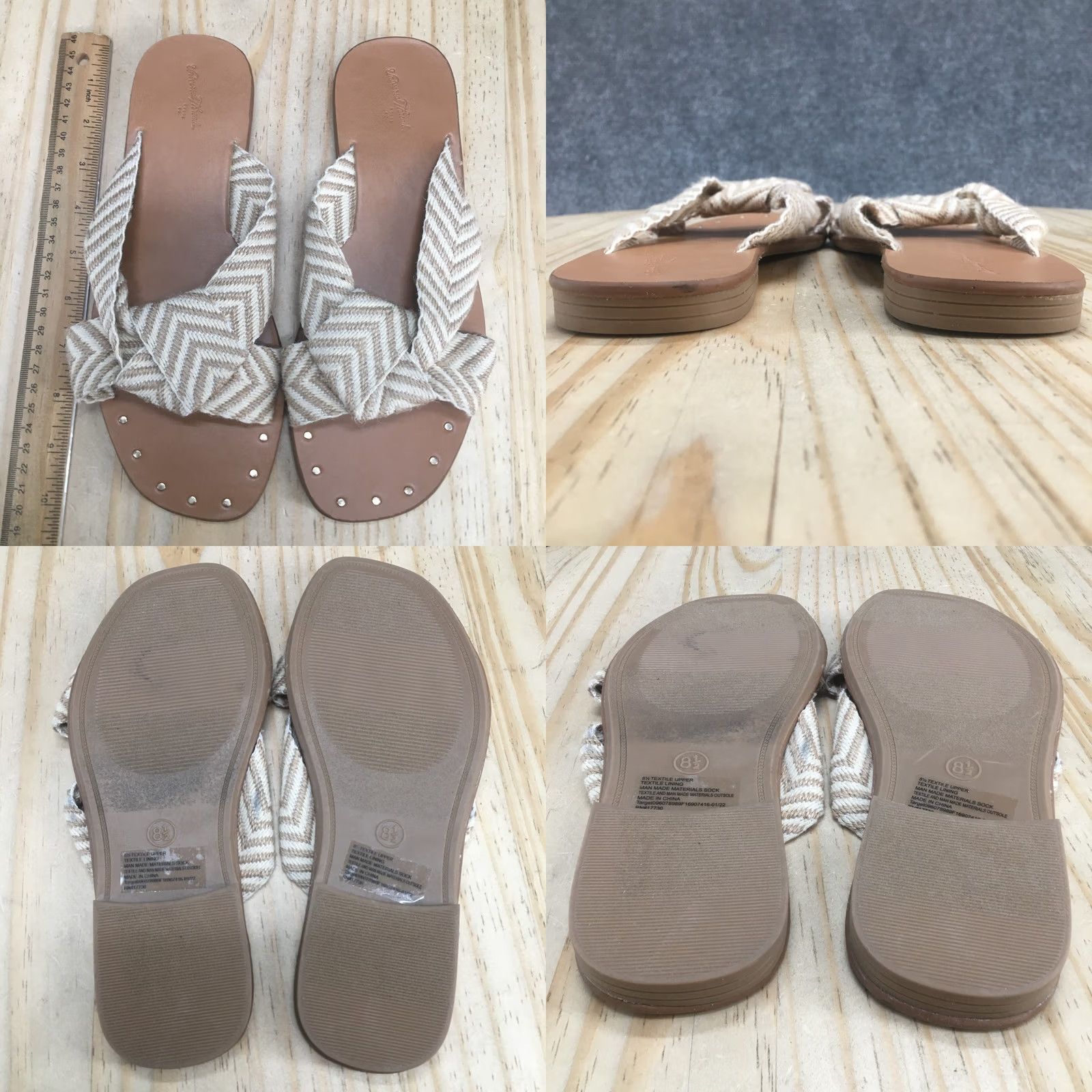 Vintage Universal Thread Sandals Women 8.5 Chevron Print Knotted Slide Beige Flat Size US 9 / IT 39 - 8 Thumbnail