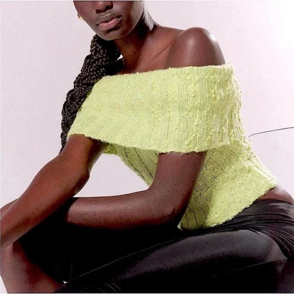 Other New Silence + Noise Starlet Off-The-Shoulder Knit Neon Gree Size S / US 4 / IT 40 - 2 Thumbnail