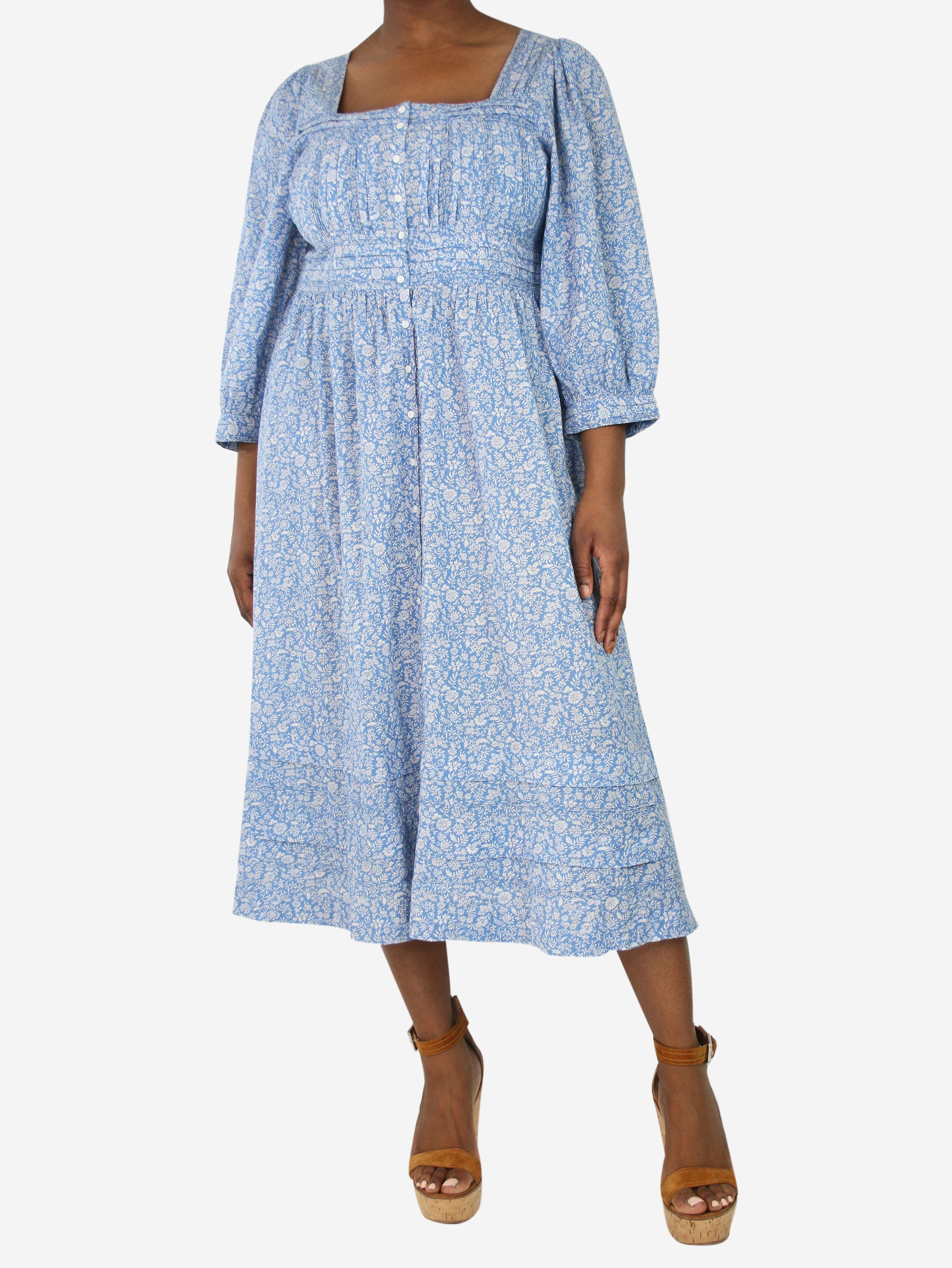 image of Doen Blue Floral Printed Midi Dress - Size Xl, Women's
