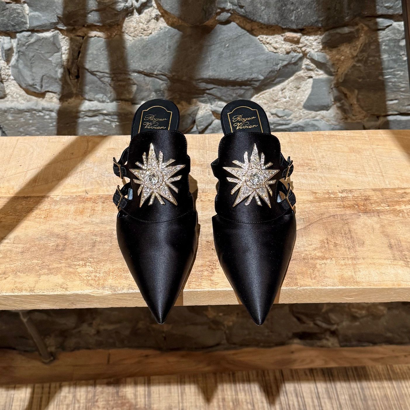 Roger Vivier Roger Vivier Black Satin Sin Star Strass 65 Heeled Mules Size US 8.5 / IT 38.5 - 3 Thumbnail