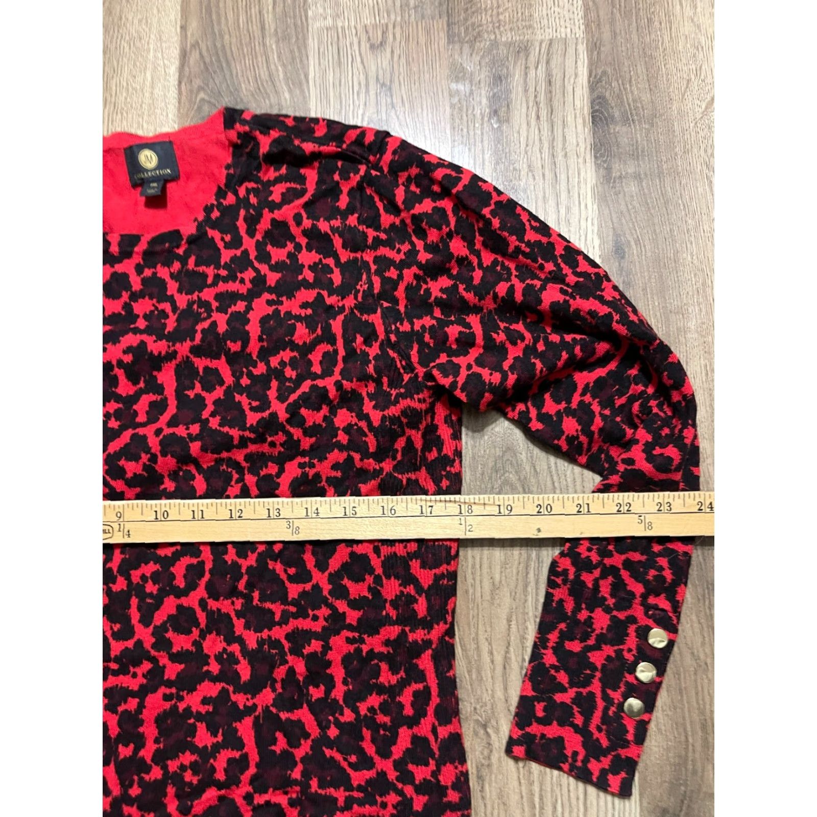 JM Collection JM Collection Shirt Women's XL Petite Red Cheetah Print Long Sleeve Shirt T-Shirt Casual Fall Spring Summer Women Size XL / US 12-14 / IT 48-50 - 5 Thumbnail