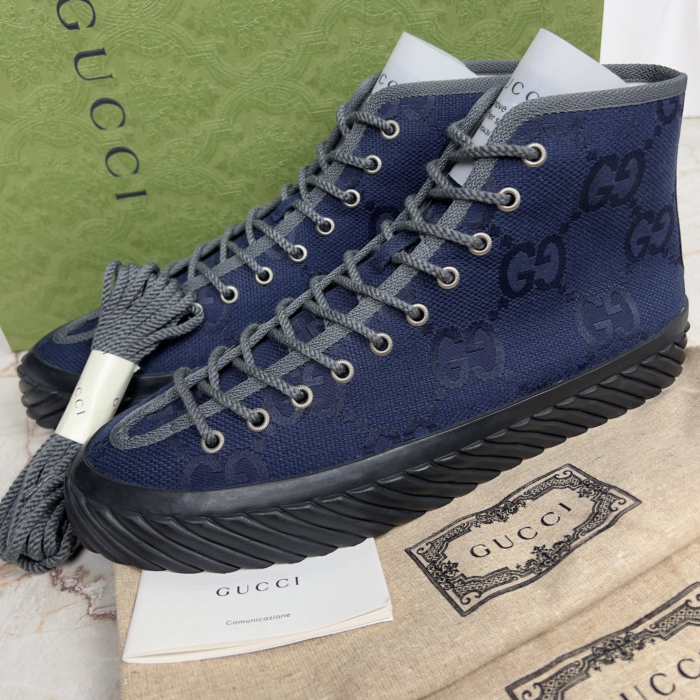Gucci Tortuga Maxi GG High Top Sneakers Blue Fabric | Grailed