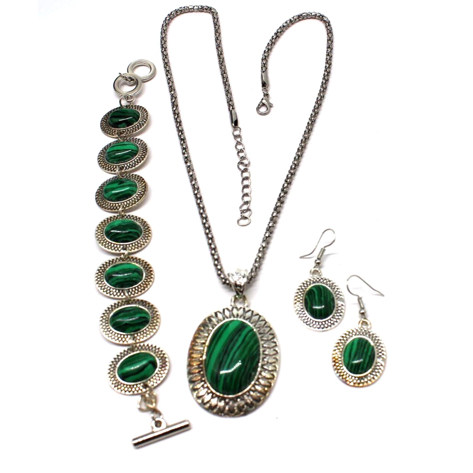Other Faux Malechite Parure • Necklace Pendant Earrings Bracelet Size ONE SIZE - 1 Thumbnail