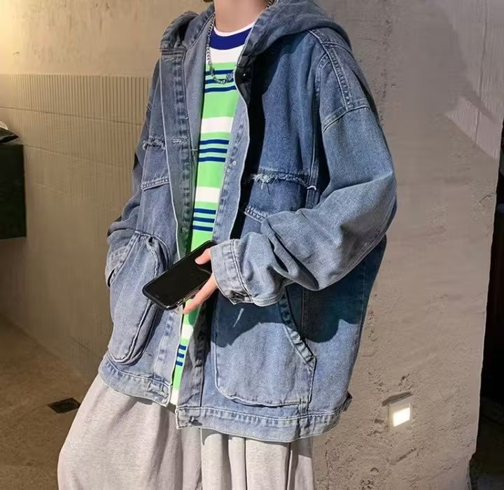 image of Vintage Glamorous Denim Hoodie Jacket, Men's (Size XL)
