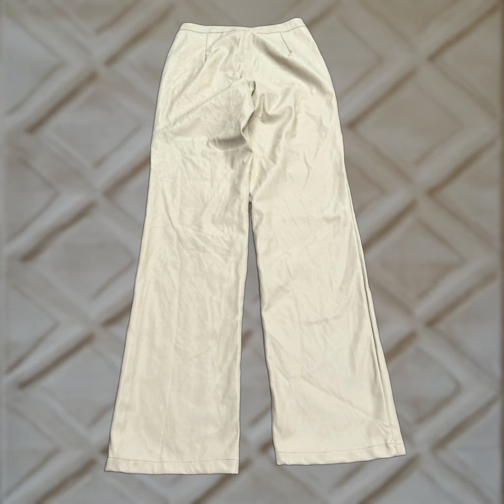 PrettyLittleThing PRETTYLITTLETHING Faux Leather Cut Out Straight Leg Trouser Pants Women 4 Beige Size 27" / US 4 / IT 40 - 1 Thumbnail