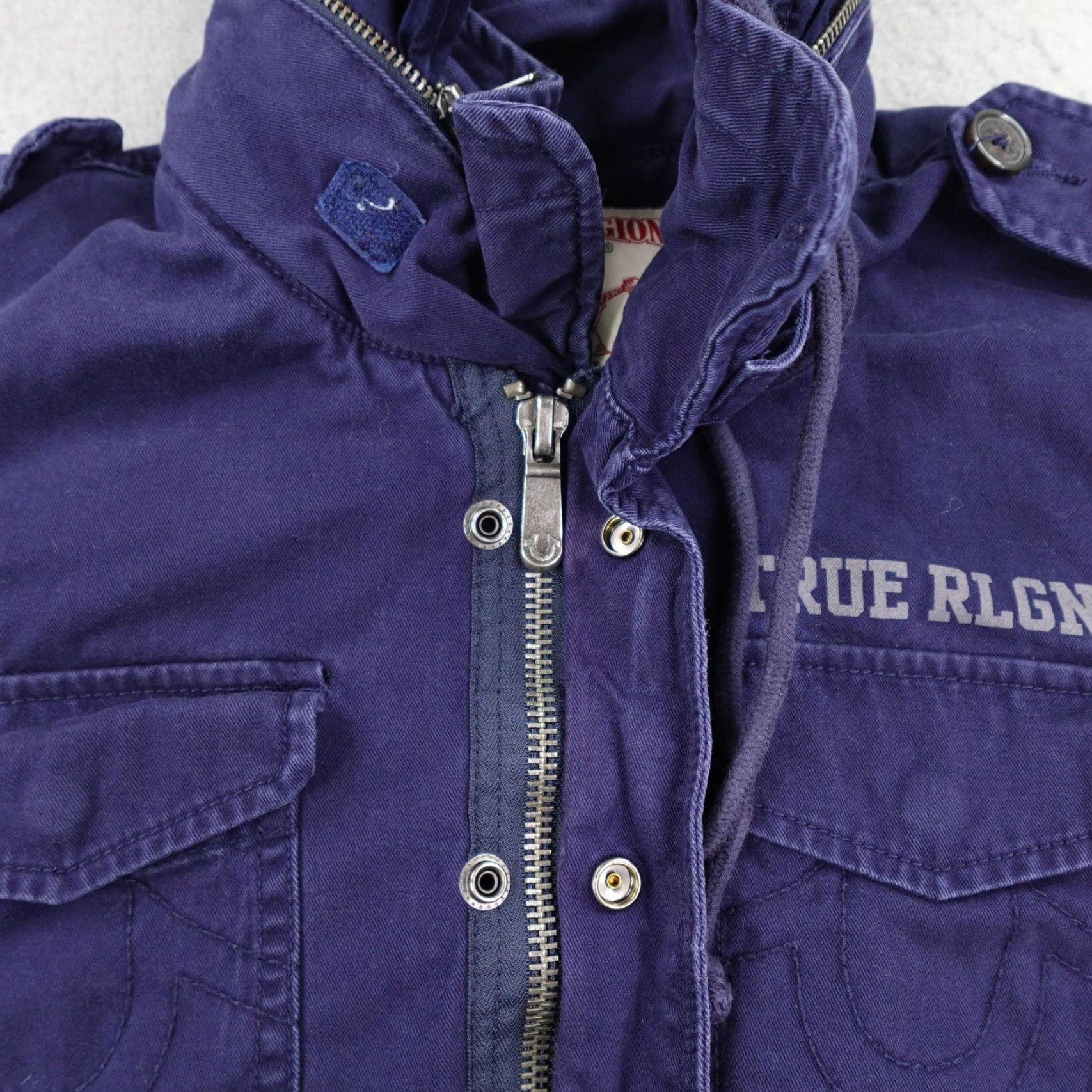 True Religion True Religion Jacket Mens Small Blue Military World Tour Coat Hidden Hood Zip Up Size US S / EU 44-46 / 1 - 5 Thumbnail
