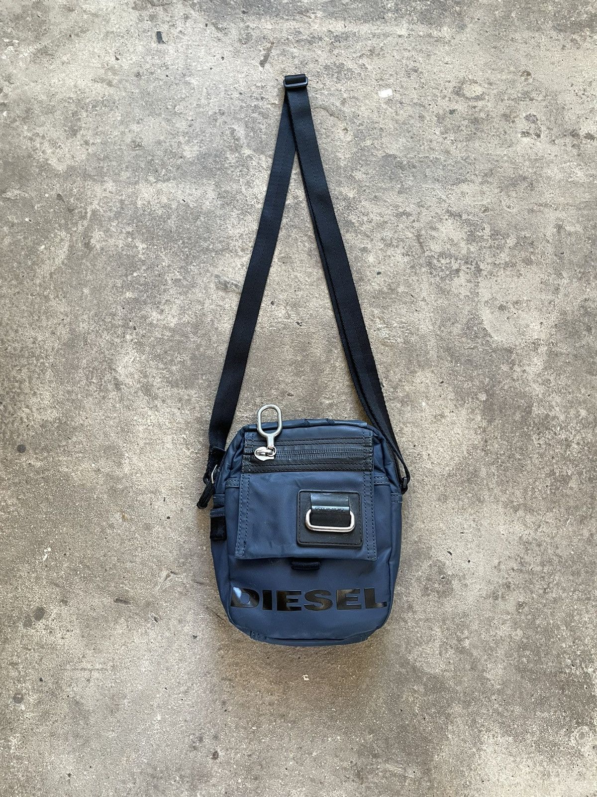 Vintage Diesel Big Logo Y2K Thrashed Crossbody Messenger Bag in Blue, Men's