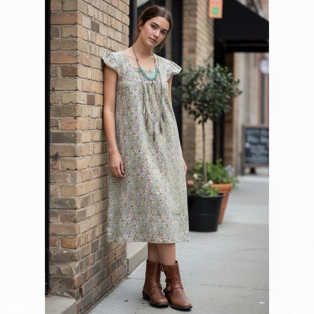 Vintage Vintage Floral Cotton Nightgown Dress w/ Cap Sleeves - Small Size S / US 4 / IT 40 - 1 Thumbnail