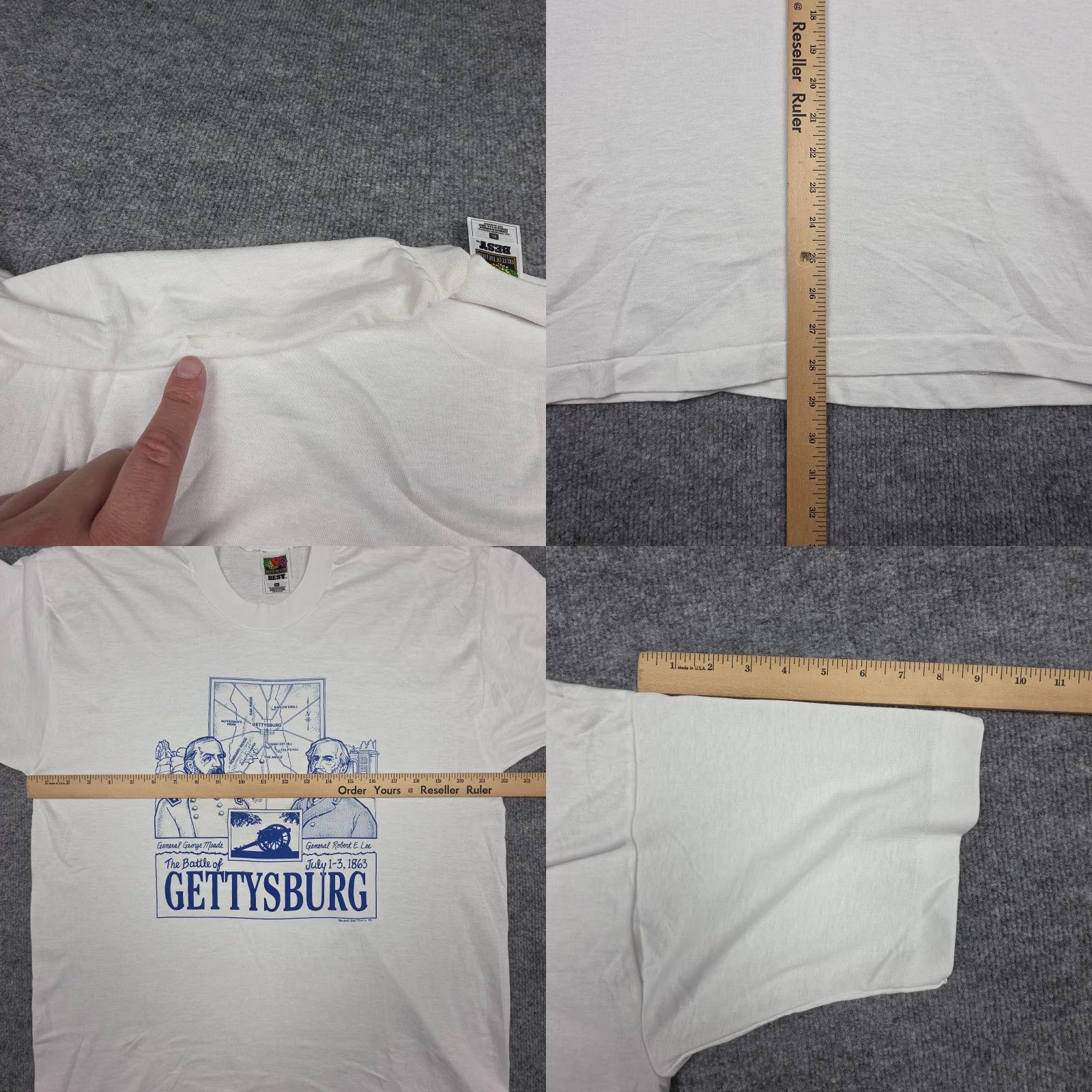 Fruit Of The Loom VINTAGE The Battle Of Gettysburg T-Shirt Men's XL White Single Stitch Graphic Tee Size US XL / EU 56 / 4 - 8 Thumbnail