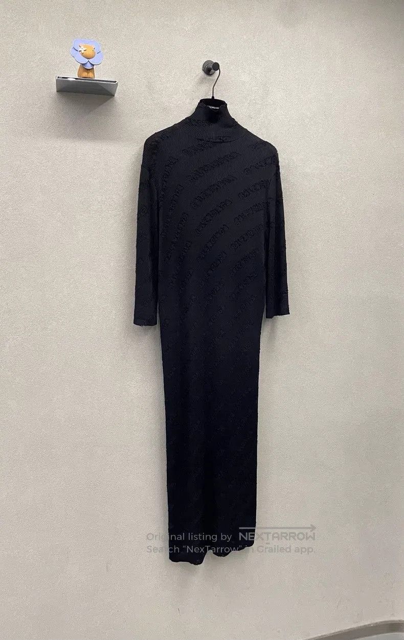 Balenciaga Balenciaga Black Logo Stand Collar Ribbed Long Dress Size S / US 4 / IT 40 - 3 Thumbnail