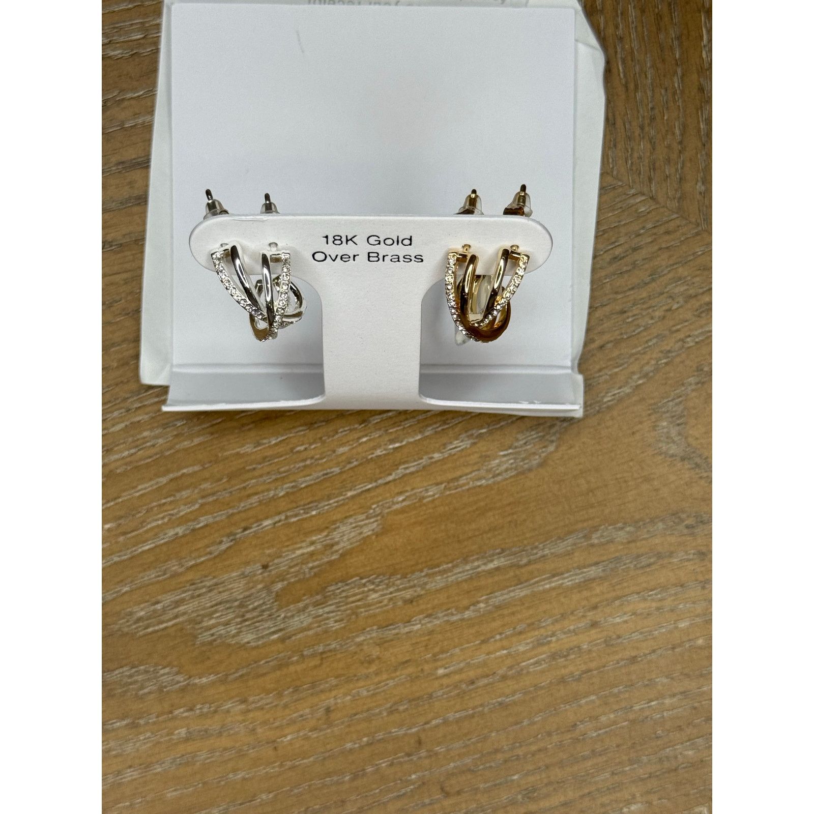 Macys 18K Gold Over Brass Pavé Double Hoop Stud Earrings Two Tone Size ONE SIZE - 2 Thumbnail