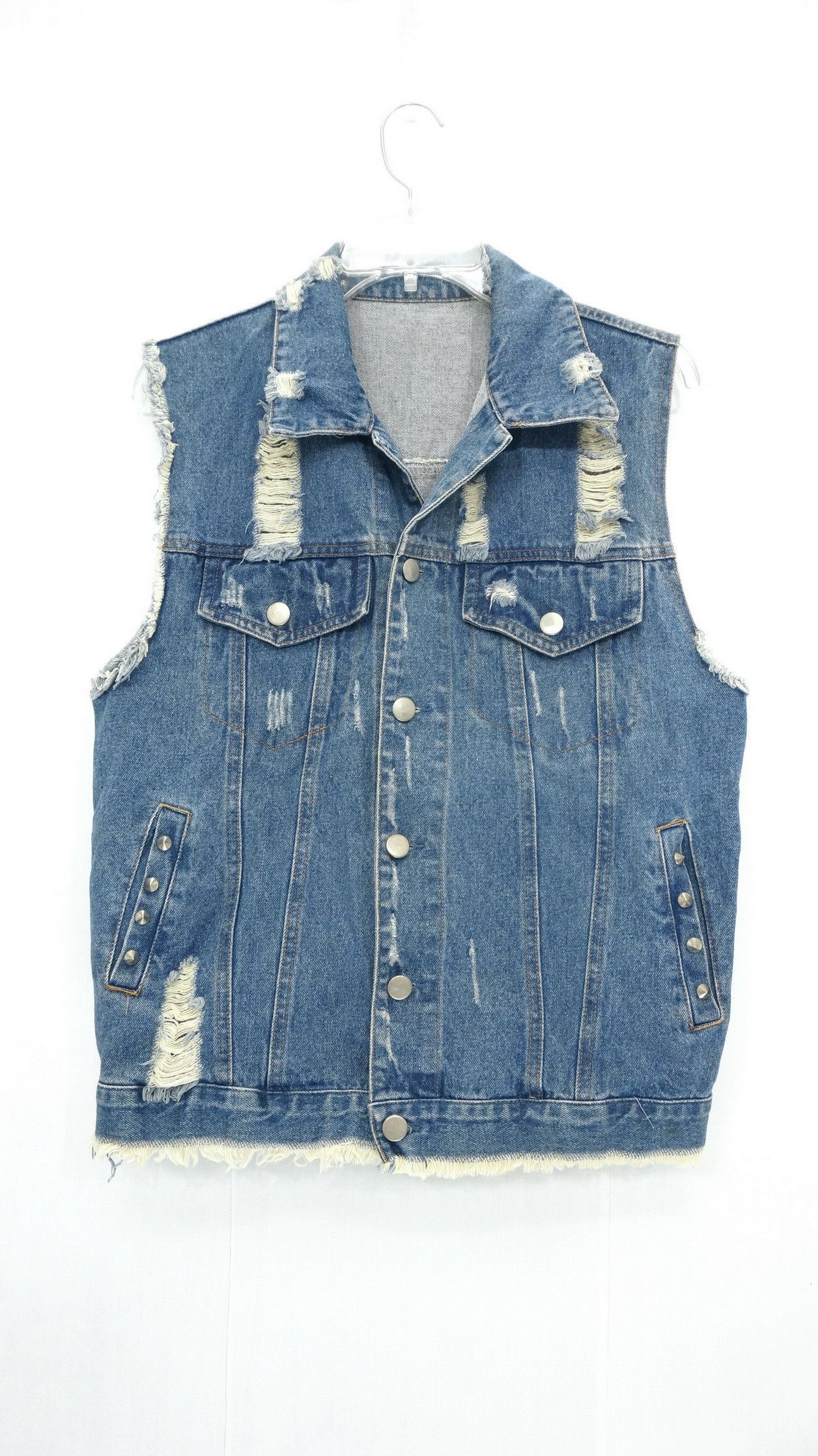 Japanese Brand Vintage Japanese Distressed Studded Sleveless Denim Jacket Size US S / EU 44-46 / 1 - 1 Thumbnail