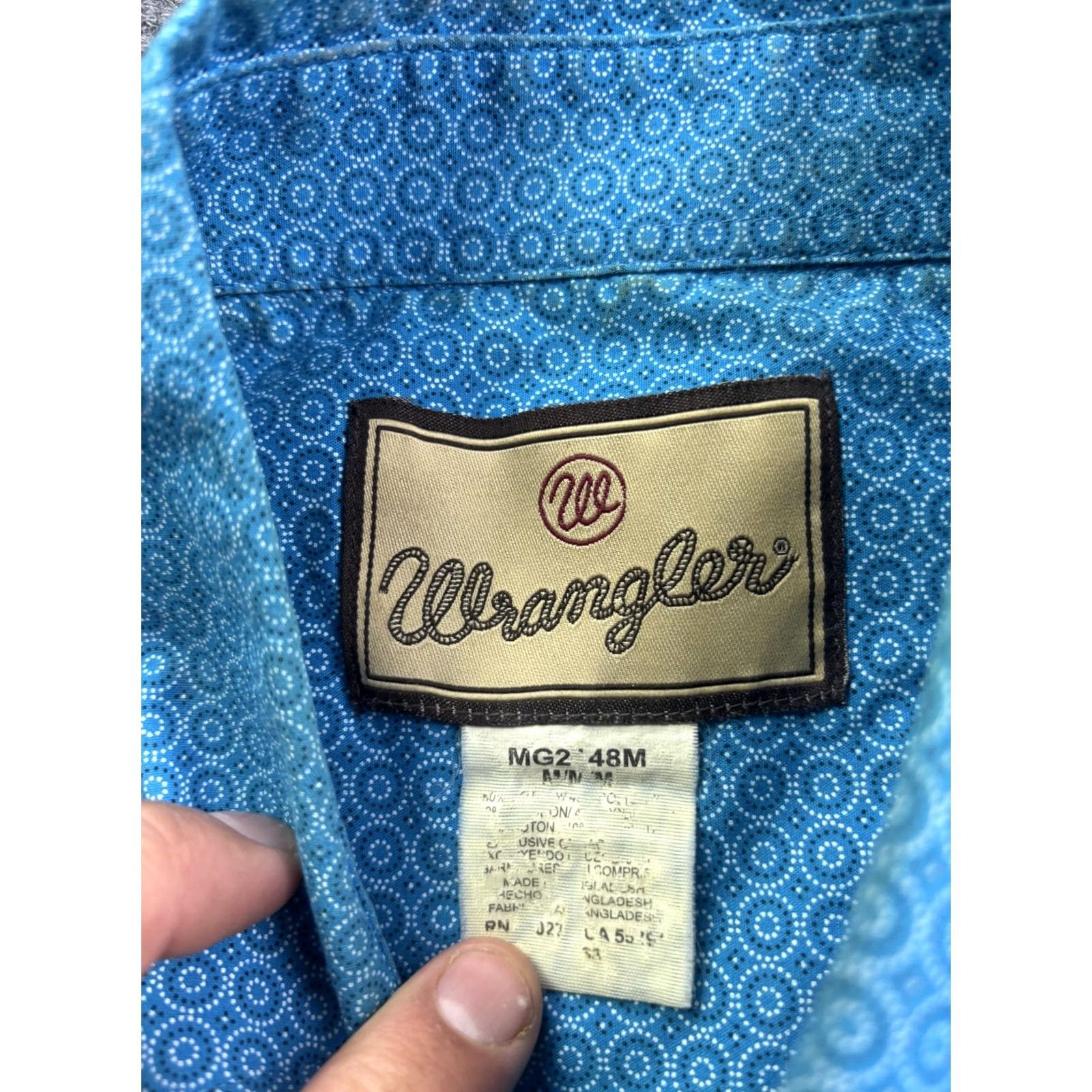 Wrangler Wrangler Shirt Mens Medium Blue Geometric Long Sleeve Snap Front Western Casual Size US M / EU 48-50 / 2 - 2 Thumbnail