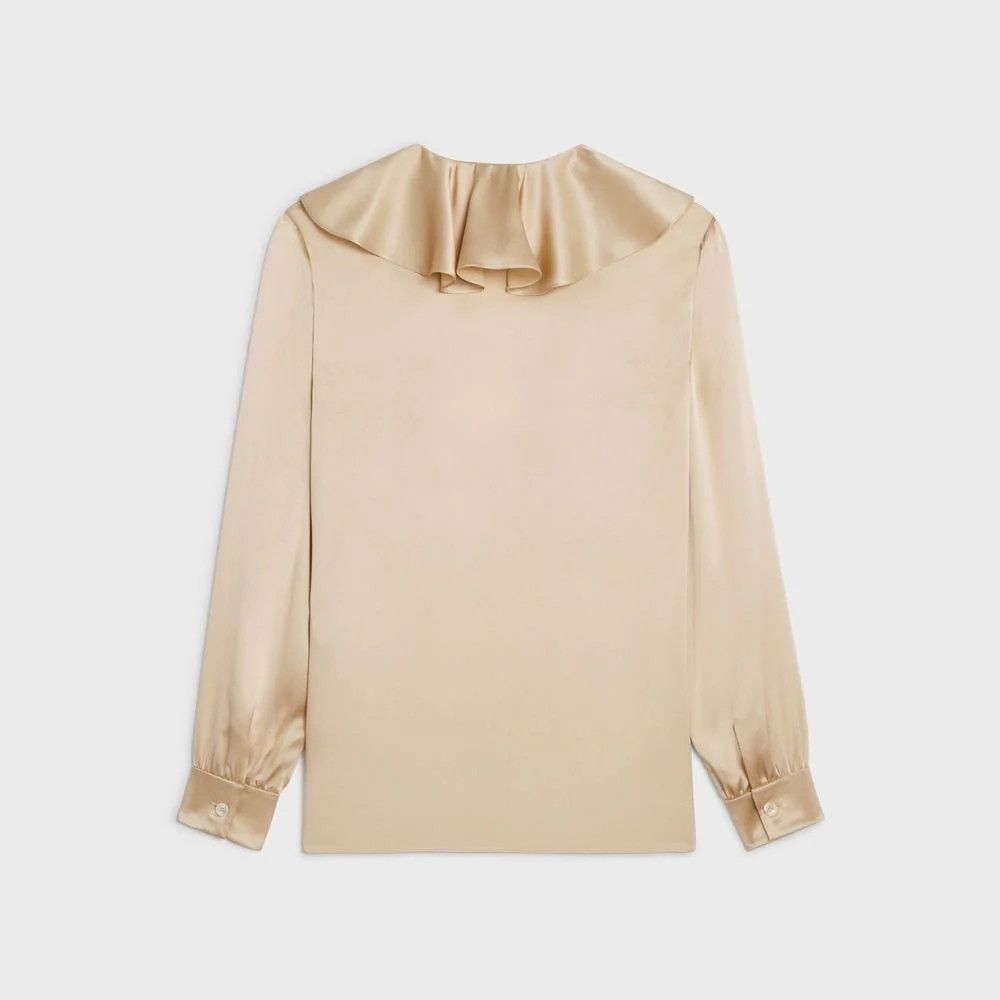 Celine o1bcso1str0824 Blouse With Jabot In Satin Crepe in Champagne Size S / US 4 / IT 40 - 2 Thumbnail