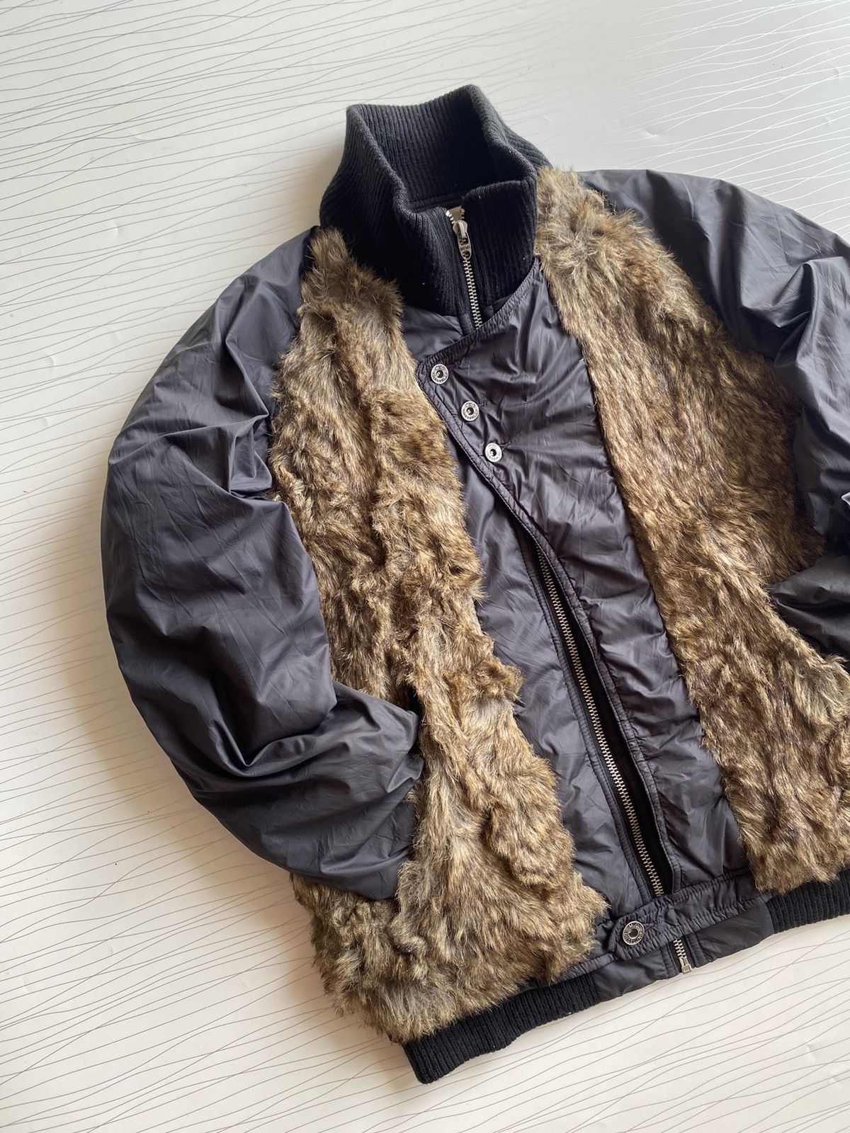 Diesel × Le Grande Bleu (L.G.B.) 2000s DIESEL FAUX FUR BOMBER Y2K JACKET Size US XXS / EU 40 - 7 Thumbnail