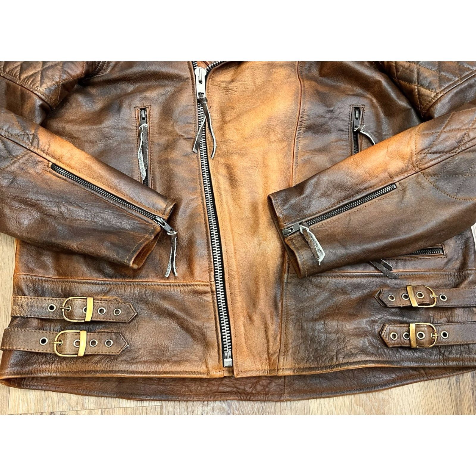 Vintage VINTAGE Patrick James James Leather Moto Jacket Brown Two-Tone 2XL EUC Jacket Mens Bomber Leather Zipper 2XL Brown Vintage Size US XXL / EU 58 / 5 - 3 Thumbnail
