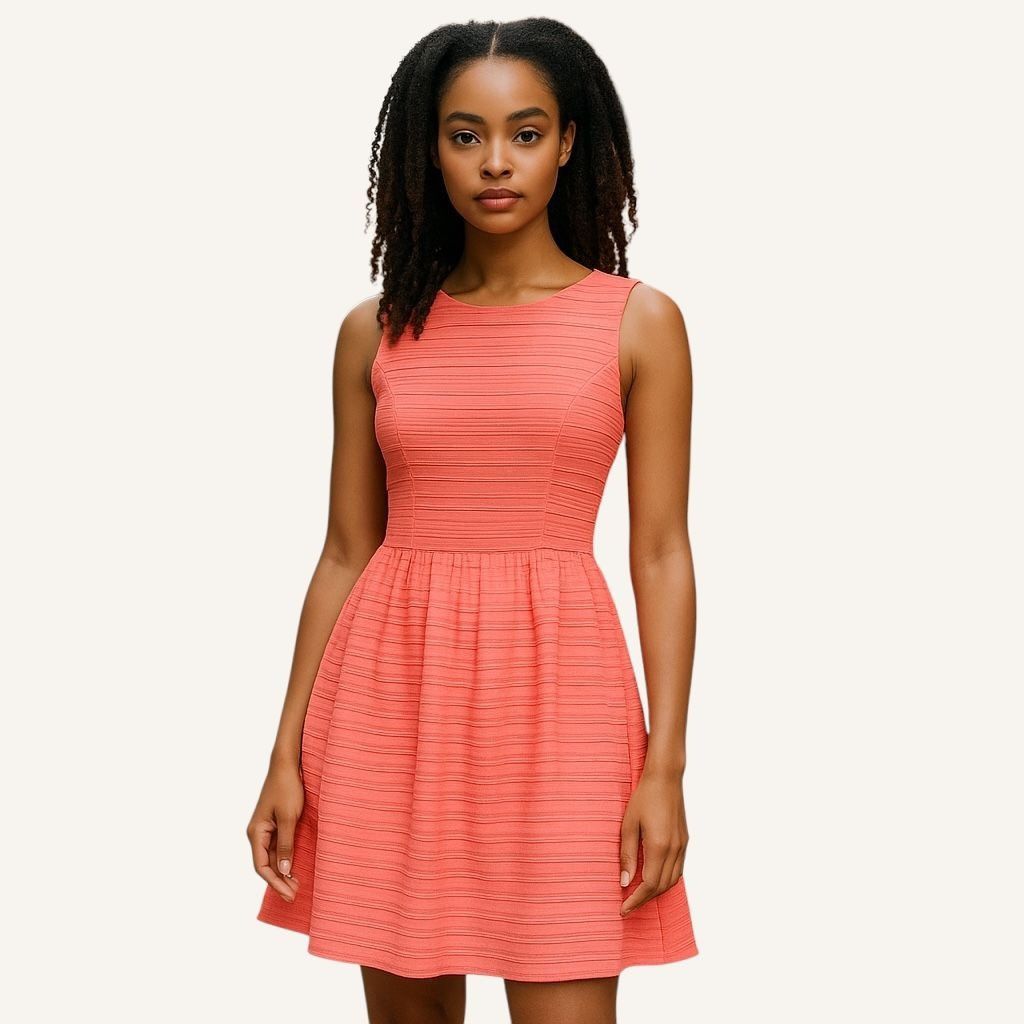 Lilly Pulitzer Lilly Pulitzer Coral Fit & Flare Mini Dress S Textured Strip Size S / US 4 / IT 40 - 1 Thumbnail
