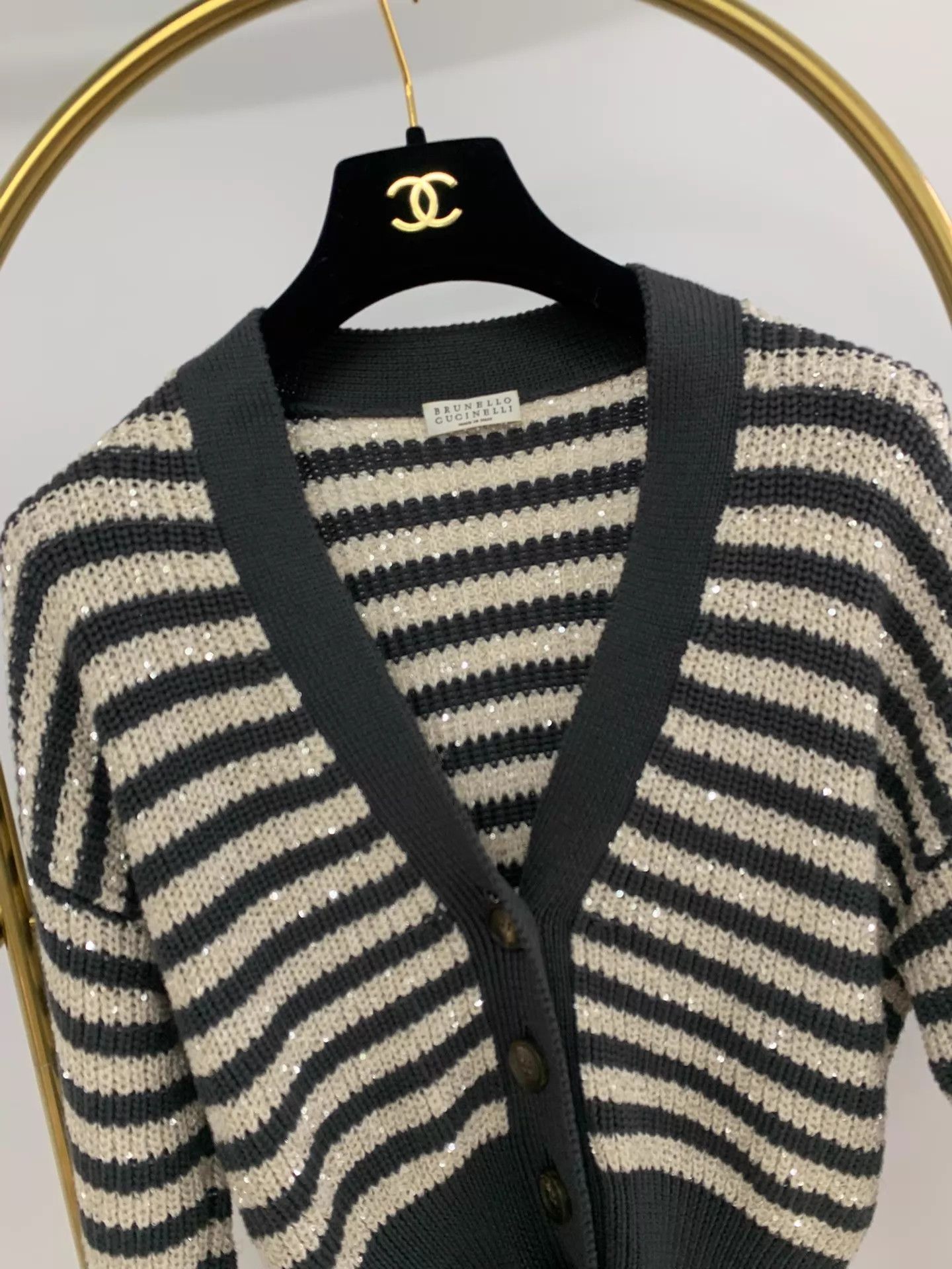 Brunello Cucinelli Brunello Cucinelli sequin striped knit cardigan XS new Size XS / US 0-2 / IT 36-38 - 2 Thumbnail