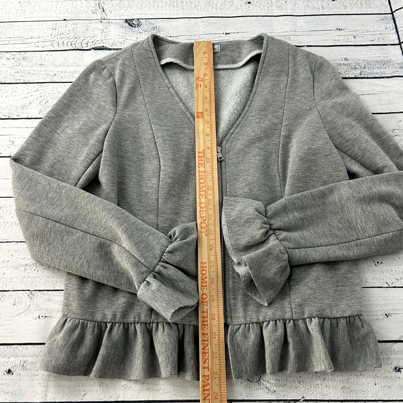 Vintage Samantha Dru Full Zip Sweatshirt Jacket Women's M Gray Ruffle Sleeve Activewear Dress/Shirt Clearout Size M / US 6-8 / IT 42-44 - 3 Thumbnail