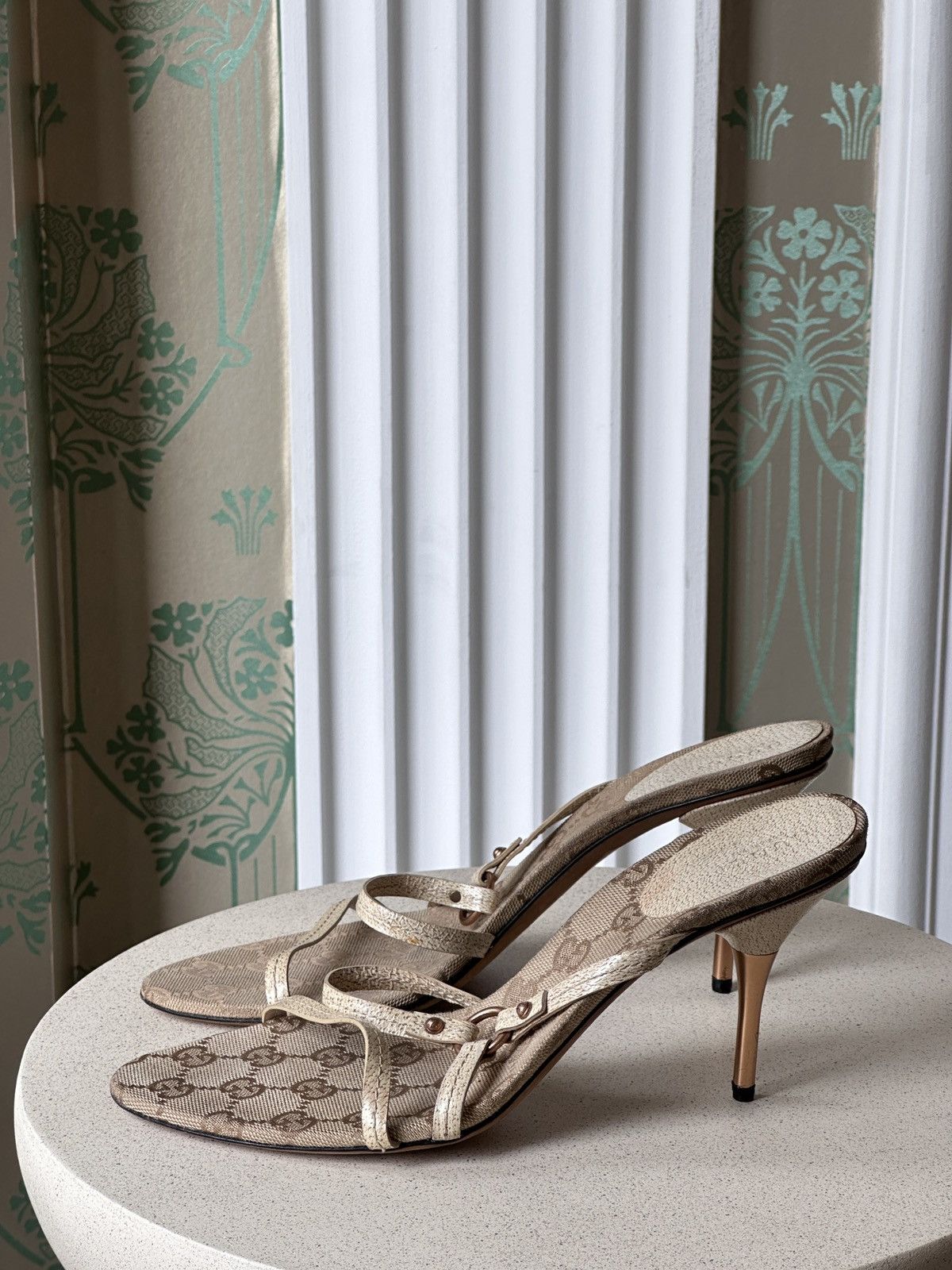 Gucci GUCCI Monogram Beige Kitten Heels Sandals Size 38,5/ 8,5 Size US 8 / IT 38 - 2 Thumbnail