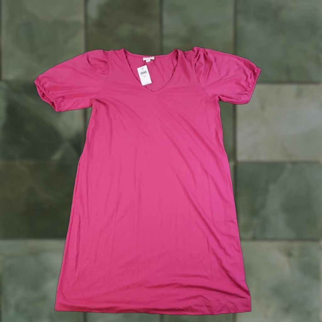 J. Jill VINTAGE J. Jill Dress Womens Medium Pink Dahlia Puff Sleeve V-Neck Casual Summer resort travel Size M / US 6-8 / IT 42-44 - 1 Thumbnail