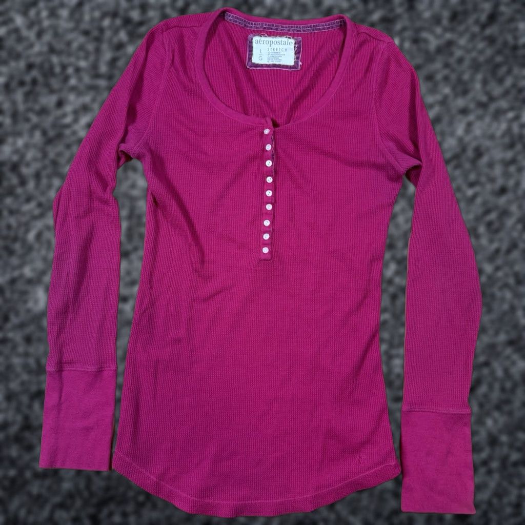 Vintage VTG Aeropostale Long Sleeve T-Shirt Women’s Large Pink Stretch 1/2 Button Size L / US 10 / IT 46 - 1 Thumbnail