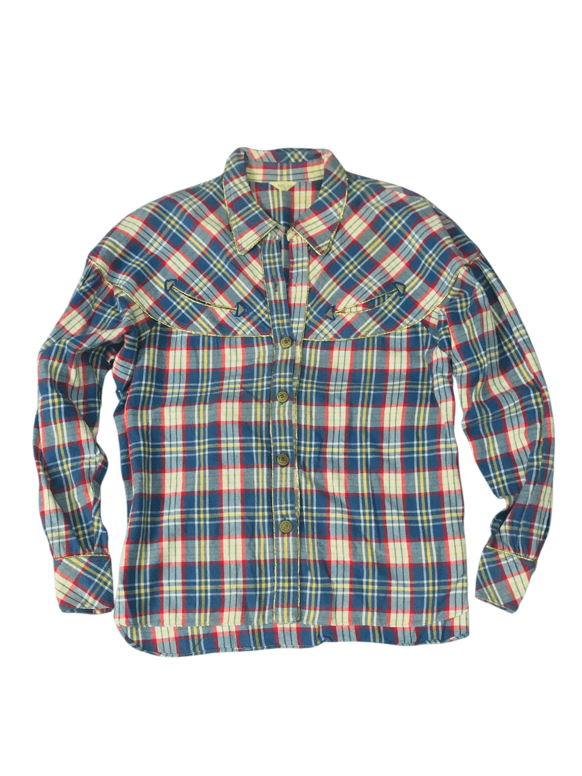 Japanese Brand Vintage 90s MILK BOY Japan Hybrid Flannel Shirt Size US S / EU 44-46 / 1 - 1 Thumbnail