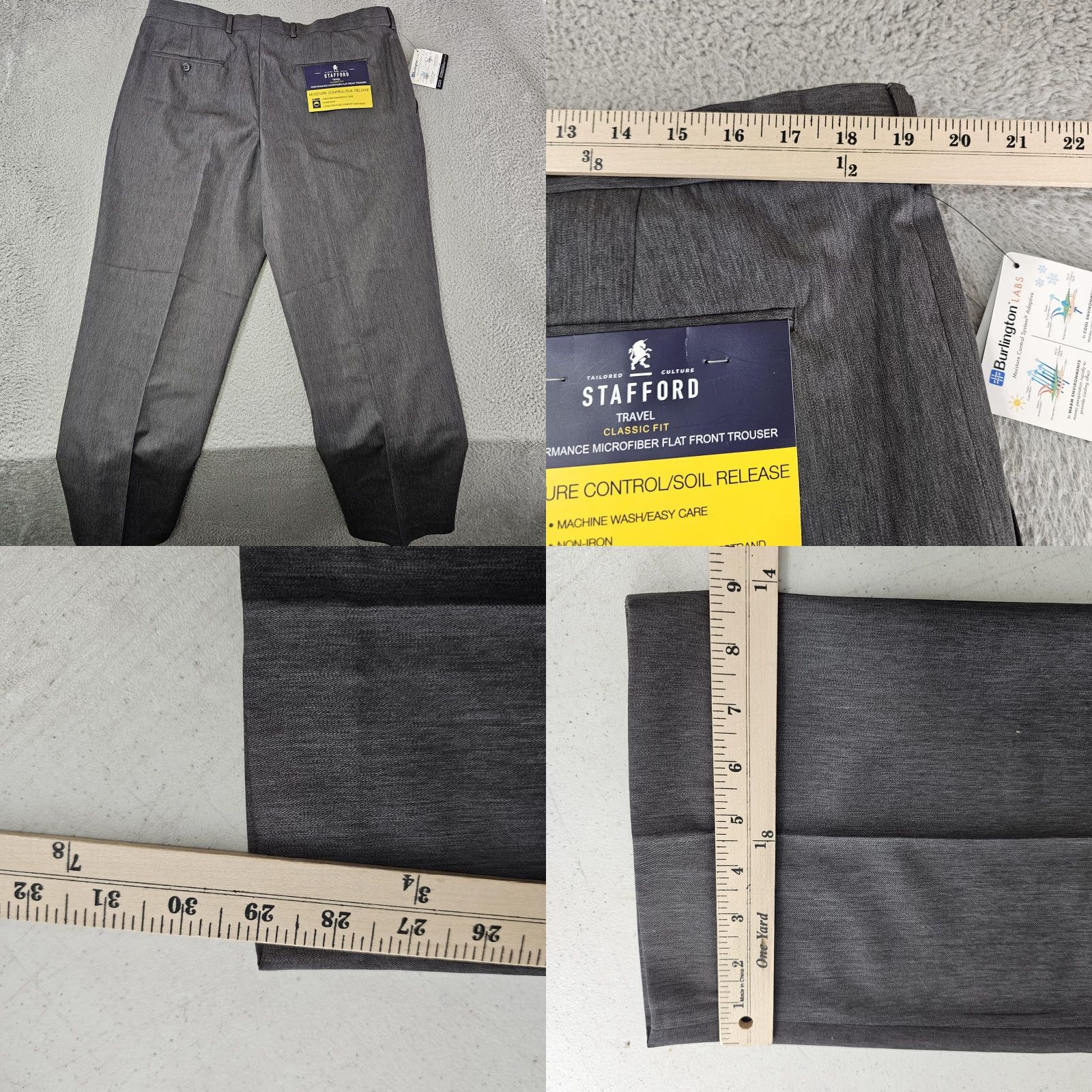 Stafford Stafford Pants Mens 38x30 Gray Travel Classic Fit Microfiber Flat Front Trouser Size US 38 / EU 54 - 8 Thumbnail