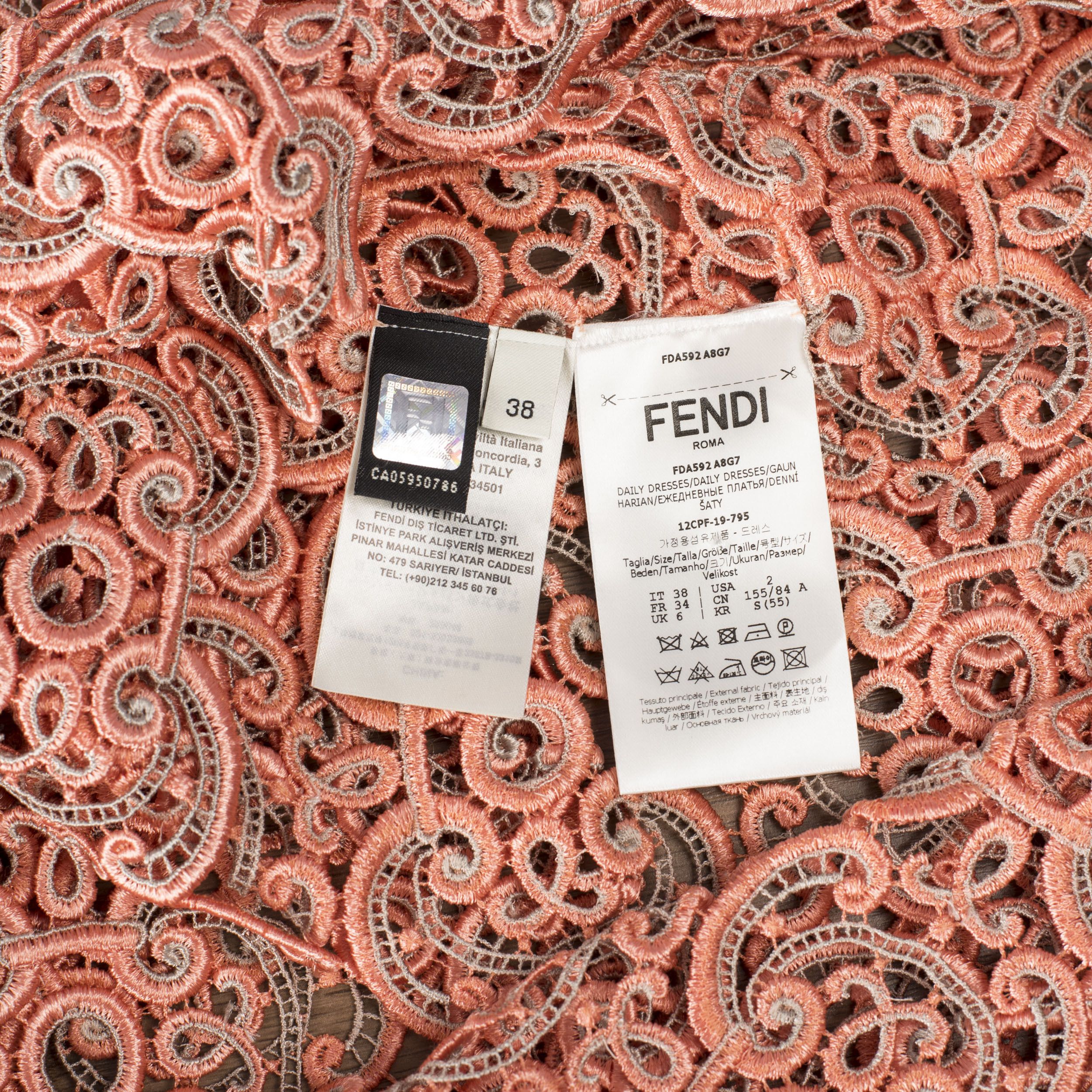Fendi Macramé Lace Sheer Yoke Shift Dress Size XS / US 0-2 / IT 36-38 - 11 Thumbnail