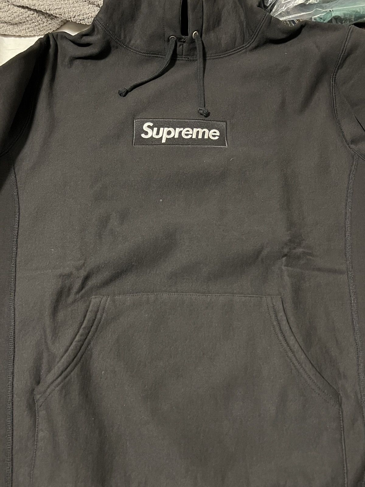 image of Vintage 2008 Black Supreme Box Logo Hoodie Sweatshirt, Men's (Size Large)