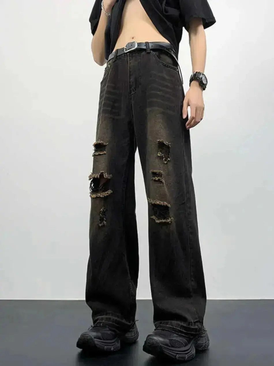 Japanese Brand Retro straight leg loose cut edge distressed jeans Size US 32 / EU 48 - 2 Thumbnail