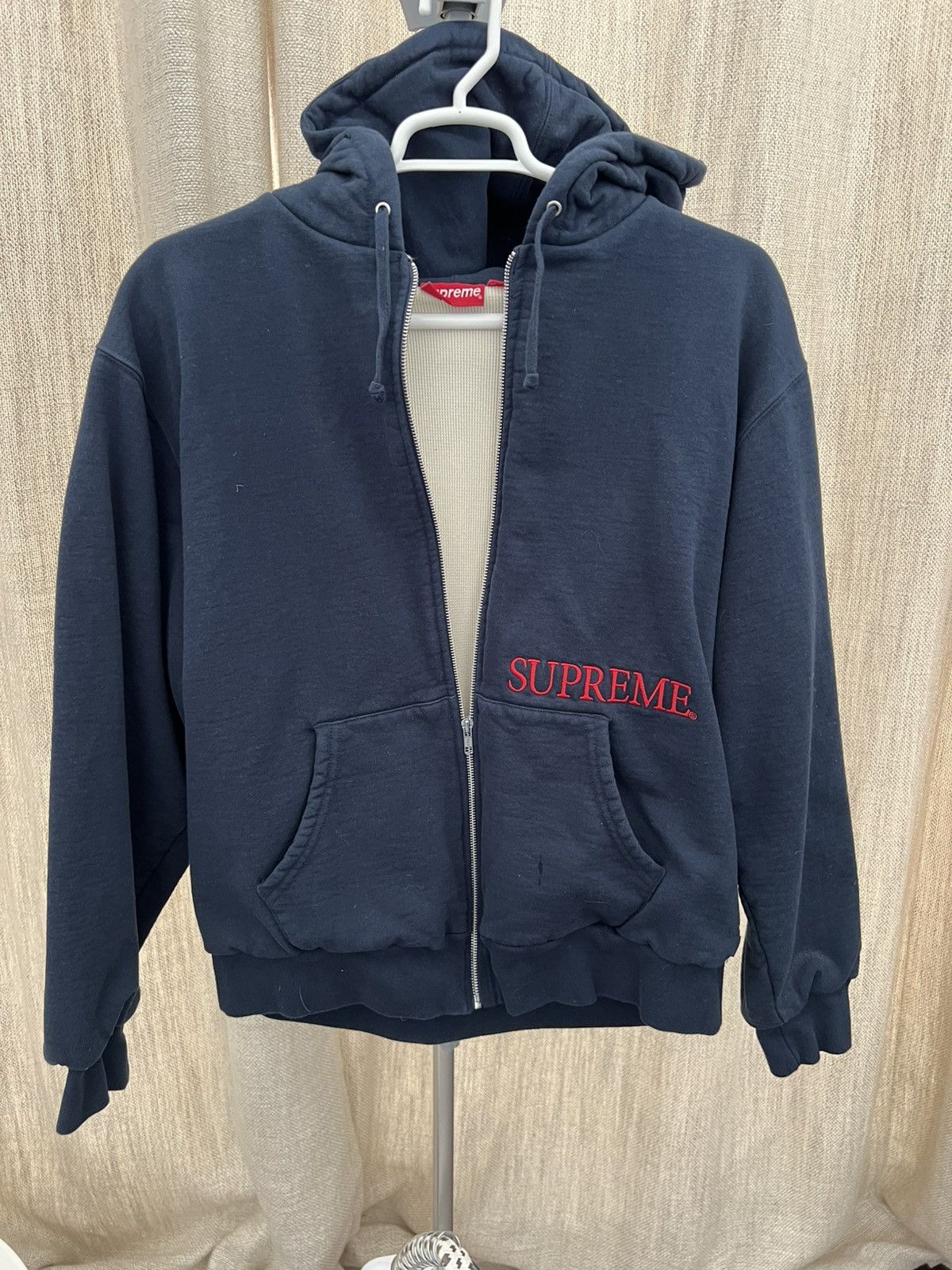 Supreme Supreme Thermal Lined Navy Zip up Hoodie | Grailed