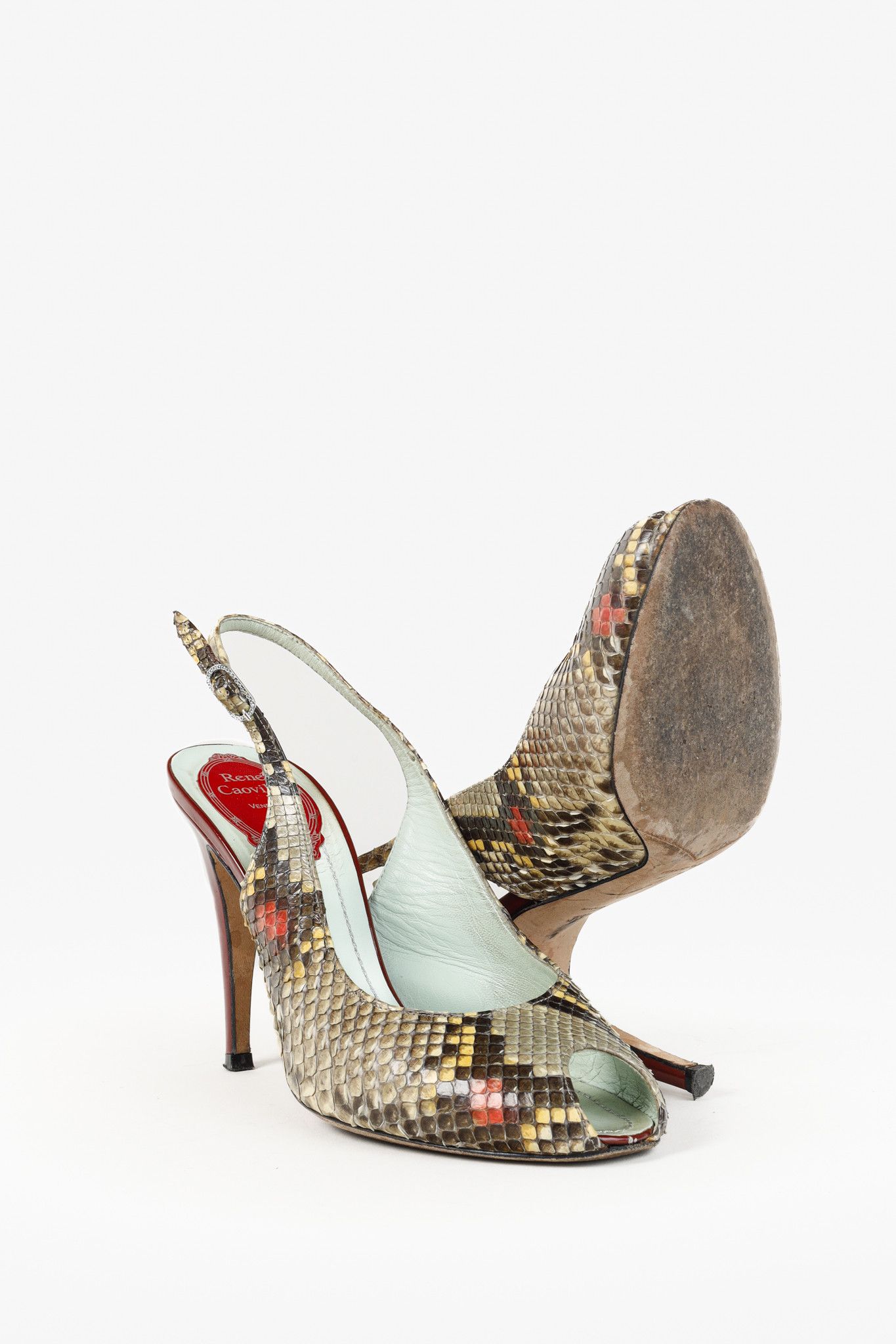 Rene Caovilla Rene Caovilla Snakeskin Peep-Toe Slingback Heels Size US 6.5 / IT 36.5 - 4 Thumbnail