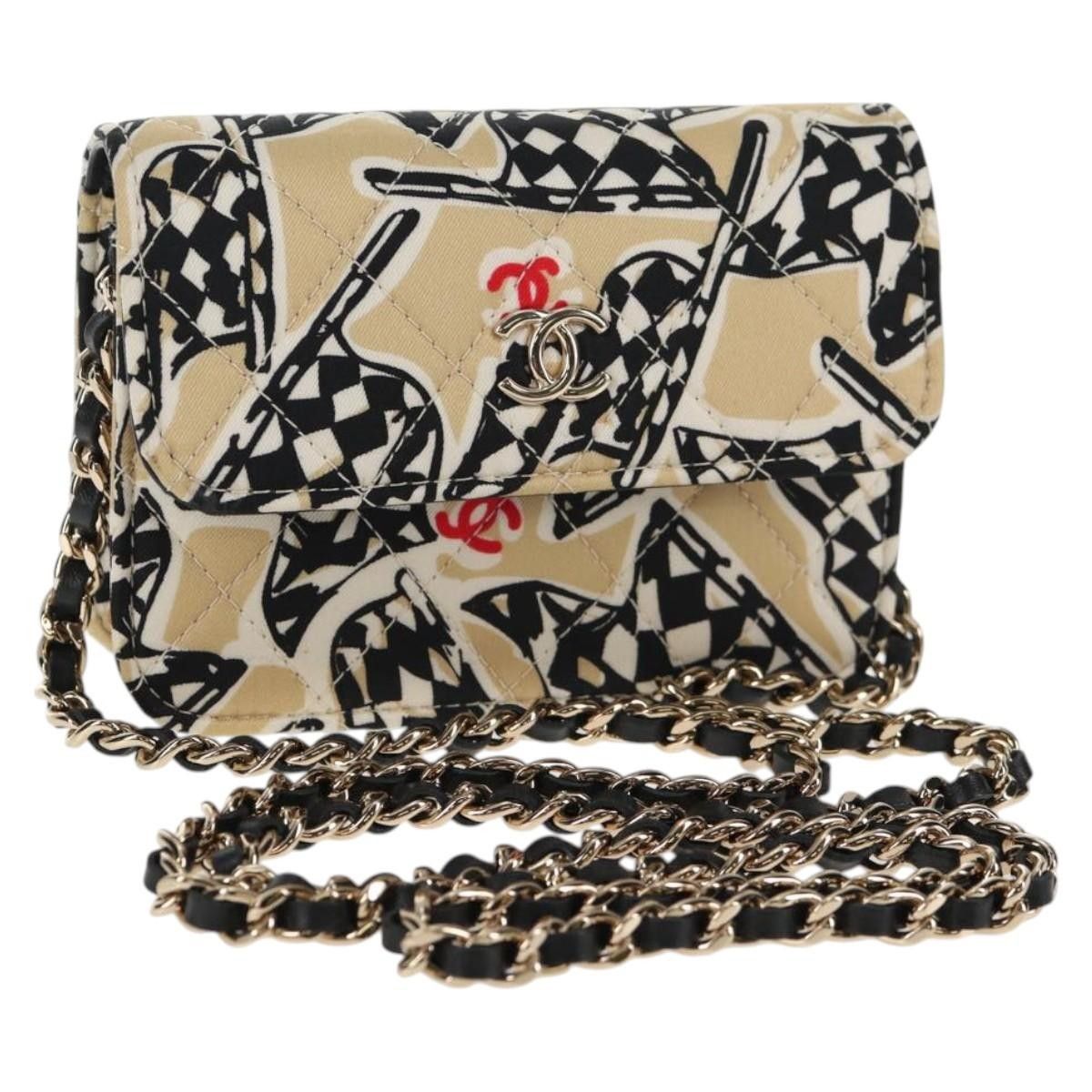 Chanel Chanel Flap Card Holder on Chain Quilted Printed Canvas Size ONE SIZE - 1 Thumbnail