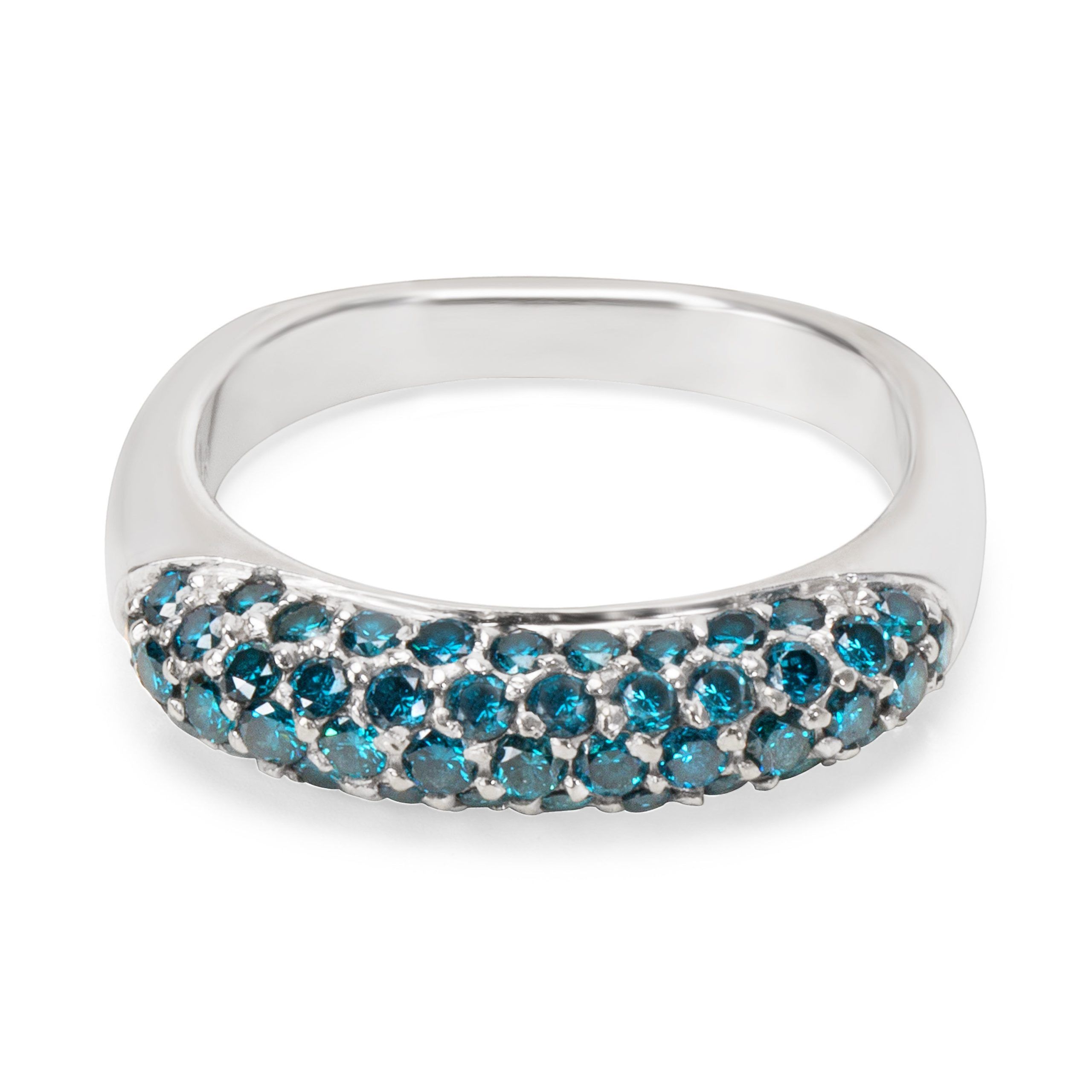 image of Tiffany Co Pave Blue Diamond Ring In 18Kt White Gold 1.00Ctw, Women's