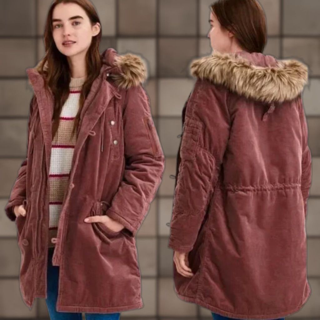 American Eagle Outfitters American Eagle Womens |XS| Rust Orange Corduroy Hooded Parka Jacket Coat Size XS / US 0-2 / IT 36-38 - 1 Thumbnail