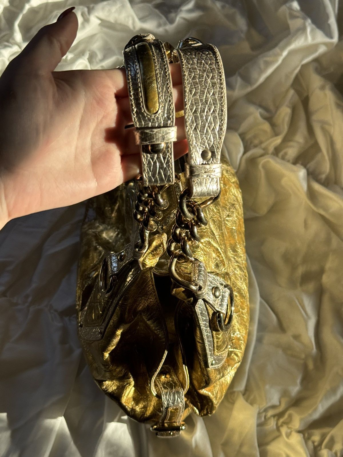 Grailed × Versace Versace Gold/Silver Leather Satchel Bag shoulder Y2K Rare Size ONE SIZE - 8 Thumbnail
