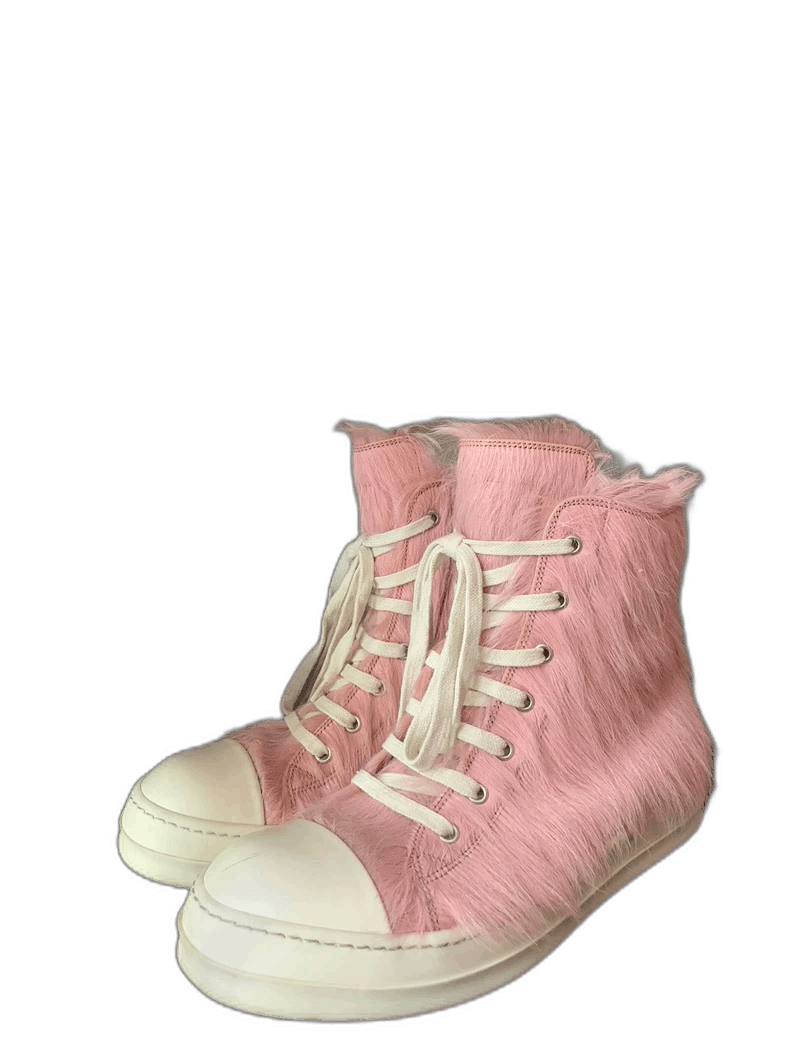 Rick Owens Rick Owens Pink Fur High-Top Sneakers Size US 8 / EU 41 - 1 Thumbnail