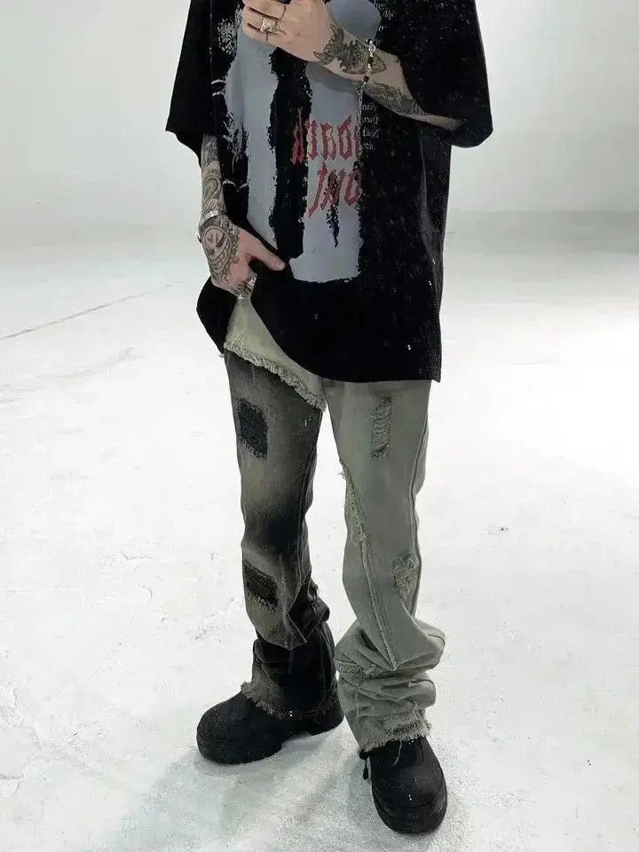Japanese Brand cutting-edge design, stitching, tattered beggar pants Size US 30 / EU 46 - 3 Thumbnail
