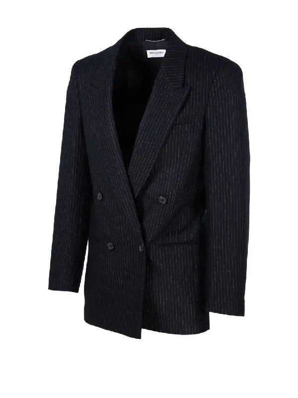 Saint Laurent Paris oc11z1225 698773 Double-Breasted Jacket Pinstripe Wool Size US XL / EU 56 / 4 - 2 Thumbnail