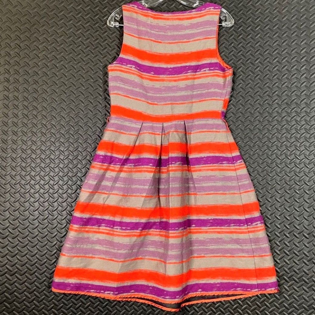 Vintage Eva Franco Dress Orange Purple Striped Fit & Flare Knee Length Women Size 8 Party Cocktail Women's Mens Girls Size M / US 6-8 / IT 42-44 - 3 Thumbnail