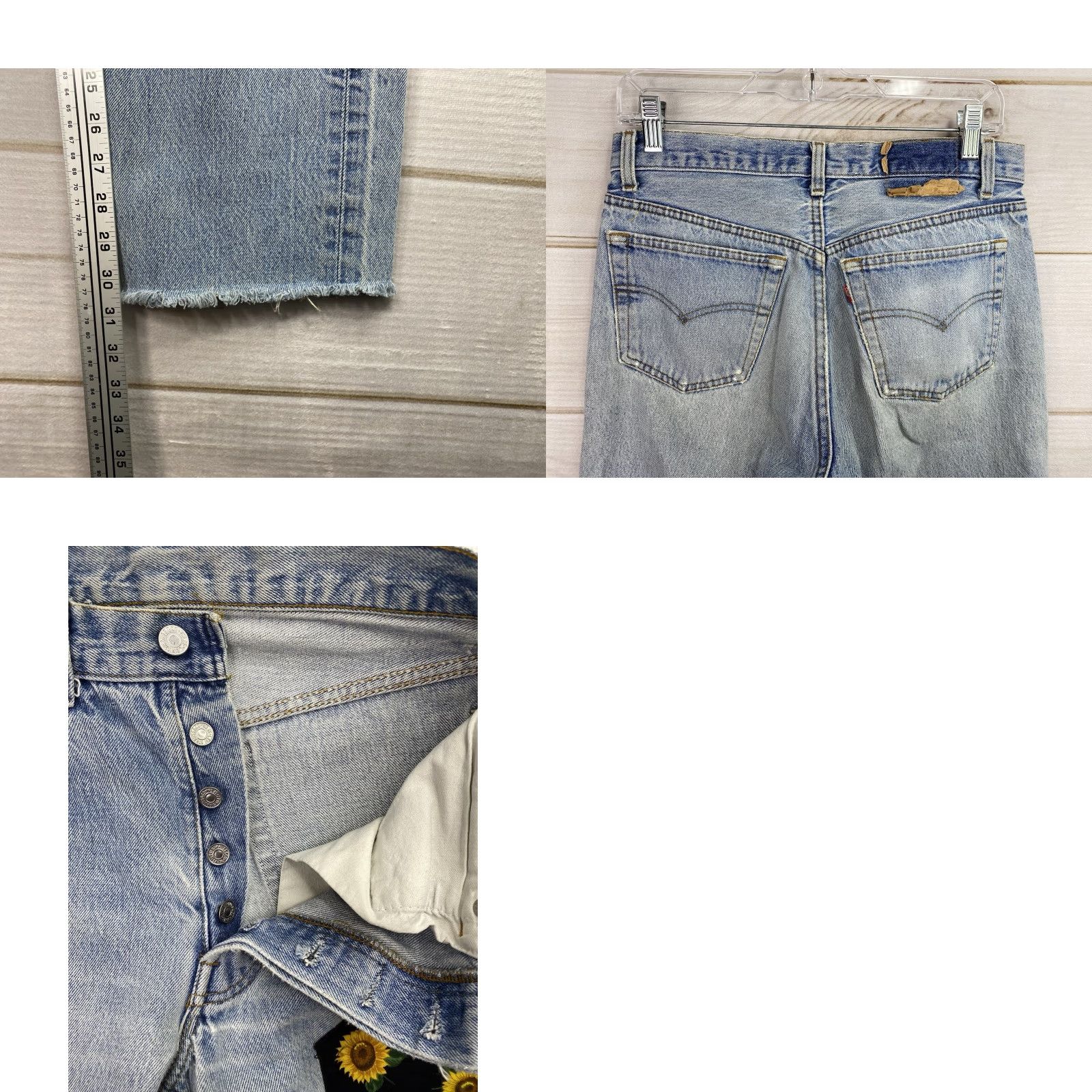 Levi's Levi's Womens 501 Jeans Jeans Boho Patch Upcycled Light Wash 30x30.5 Floral Distressing Buttons Fly Vintage 501 Button Fly Patch Relaxed Jeans 30, XL? Size 40" / US 18 - 8 Thumbnail