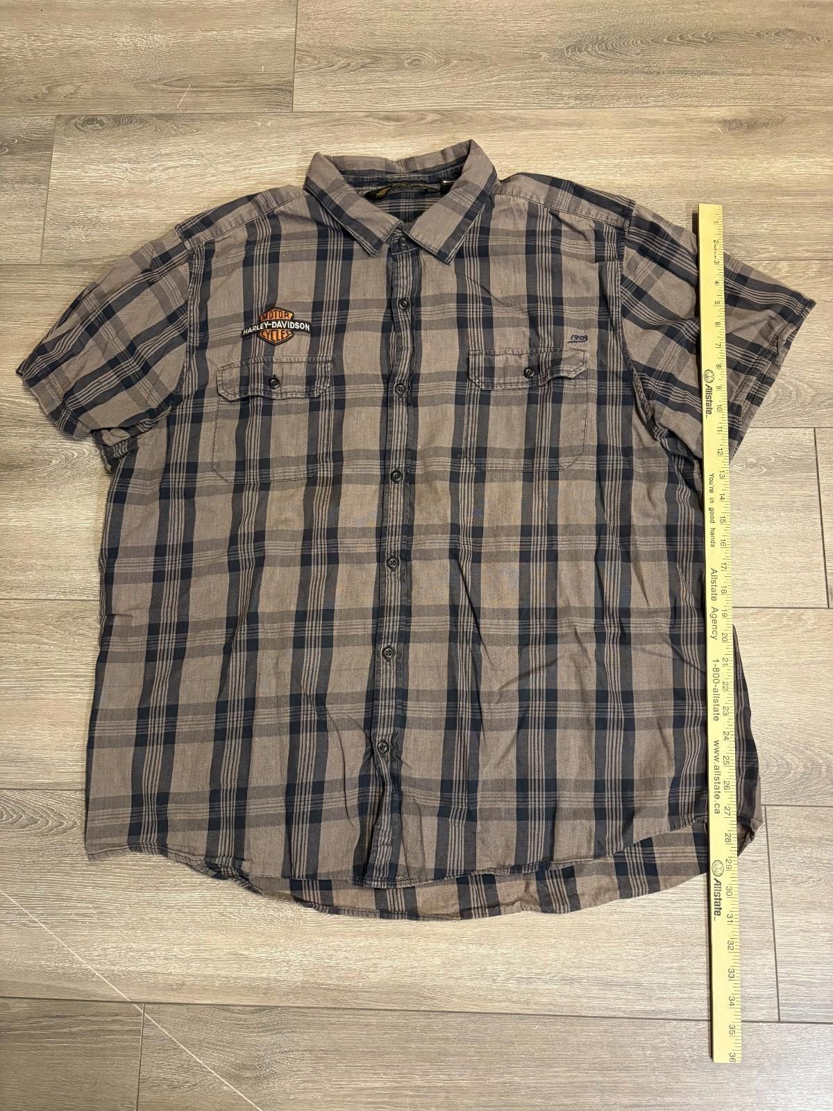 Harley Davidson Harley Davidson Shirt Mens 3XL Grey Plaid Short Sleeve Size US XXL / EU 58 / 5 - 4 Thumbnail