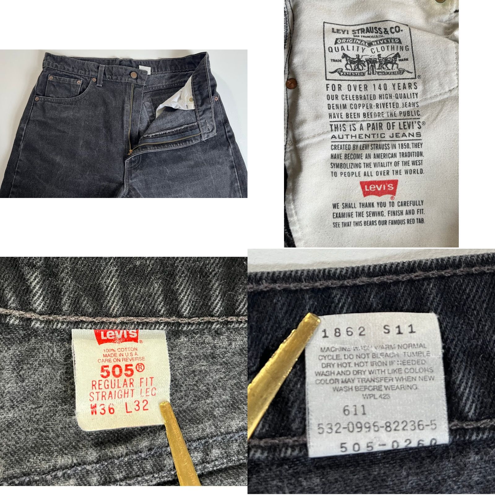 Levi's VINTAGE Levi's 505 Jeans Men Regular Fit Straight Black 33x32 90s USA Americana Size US 33 - 8 Thumbnail