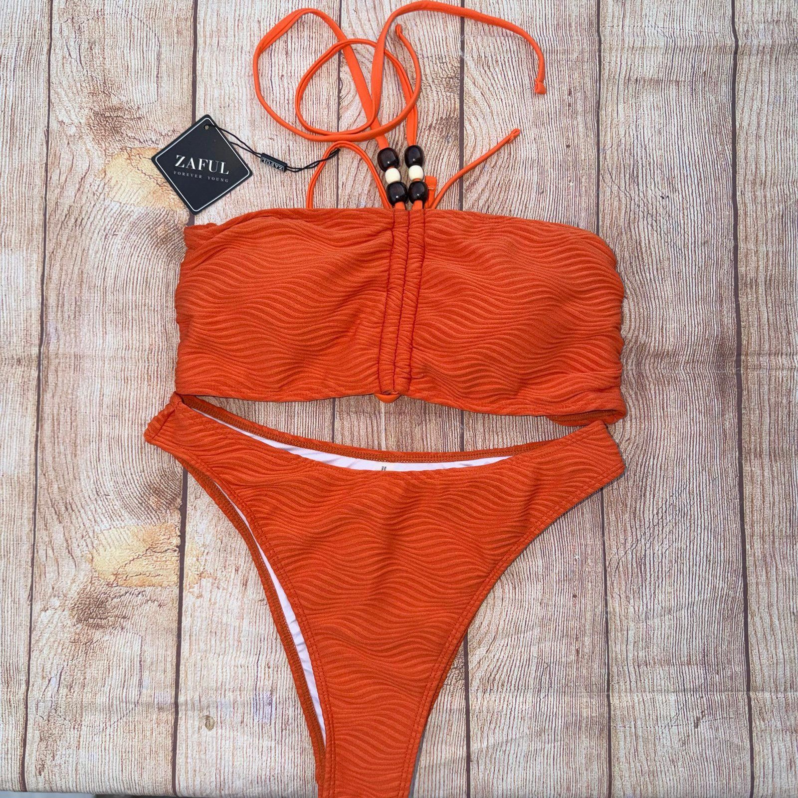 Other Zaful Large Orange Textured Bikini Set NWT Size ONE SIZE - 1 Thumbnail
